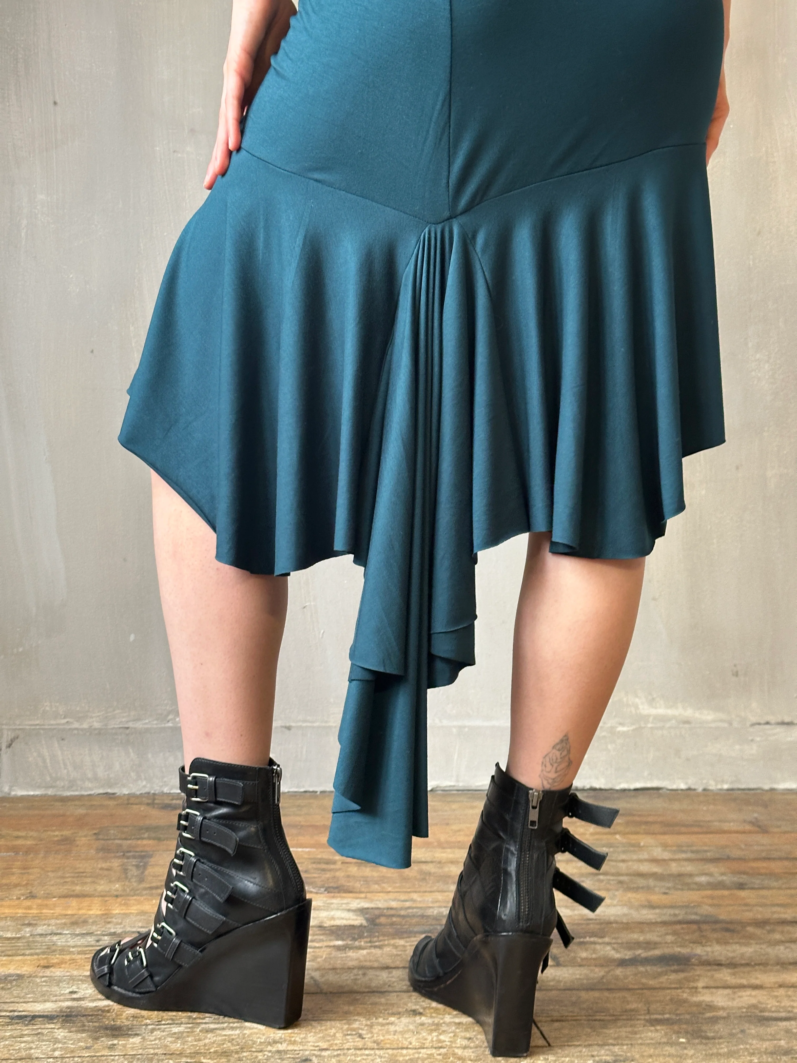Sample Sale: Jersey Draped Cap Sleeve Dress in Teal Bamboo (Size I) - Image 7