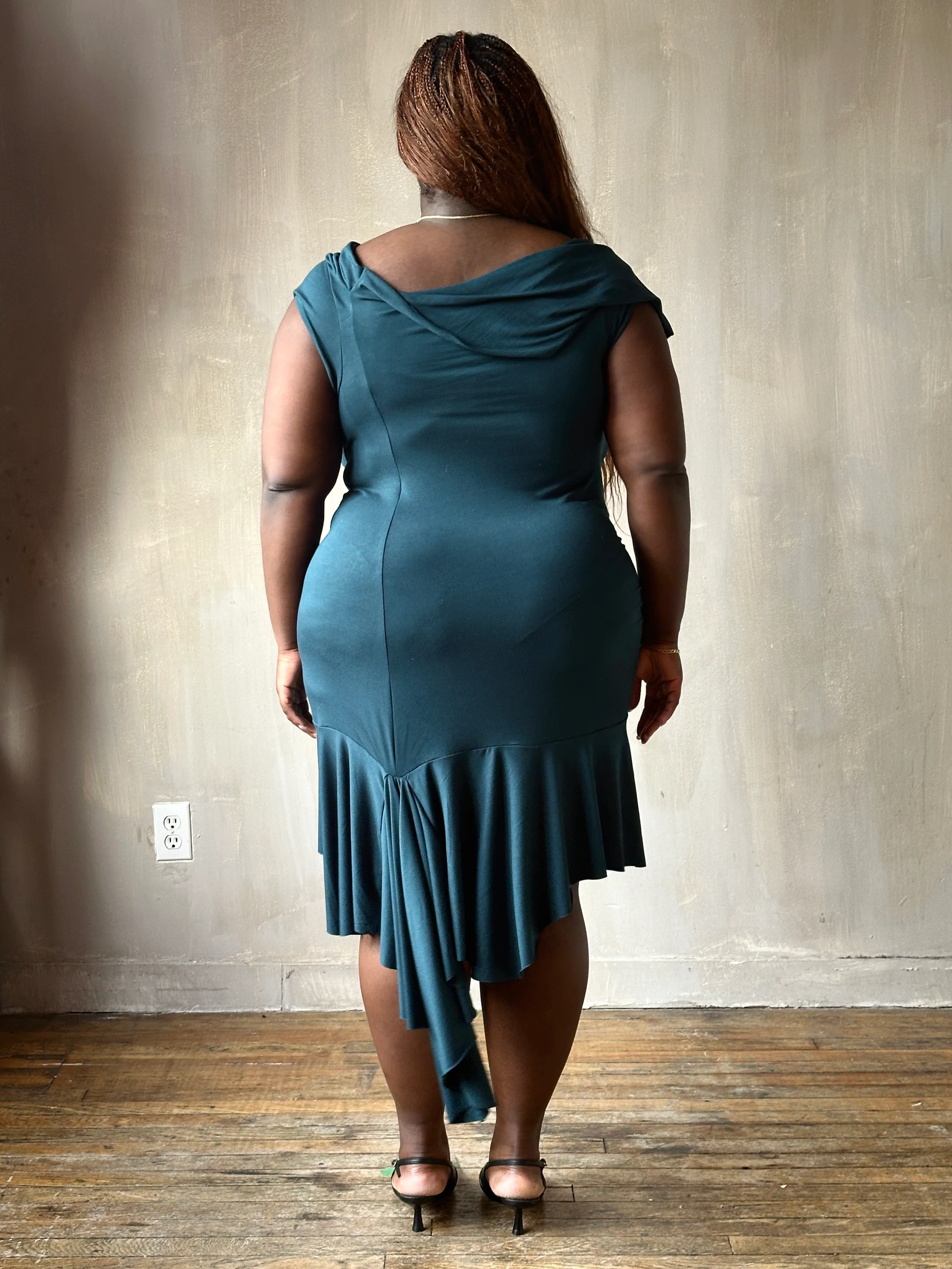 Sample Sale: Jersey Draped Cap Sleeve Dress in Teal Bamboo (Size I) - Image 9