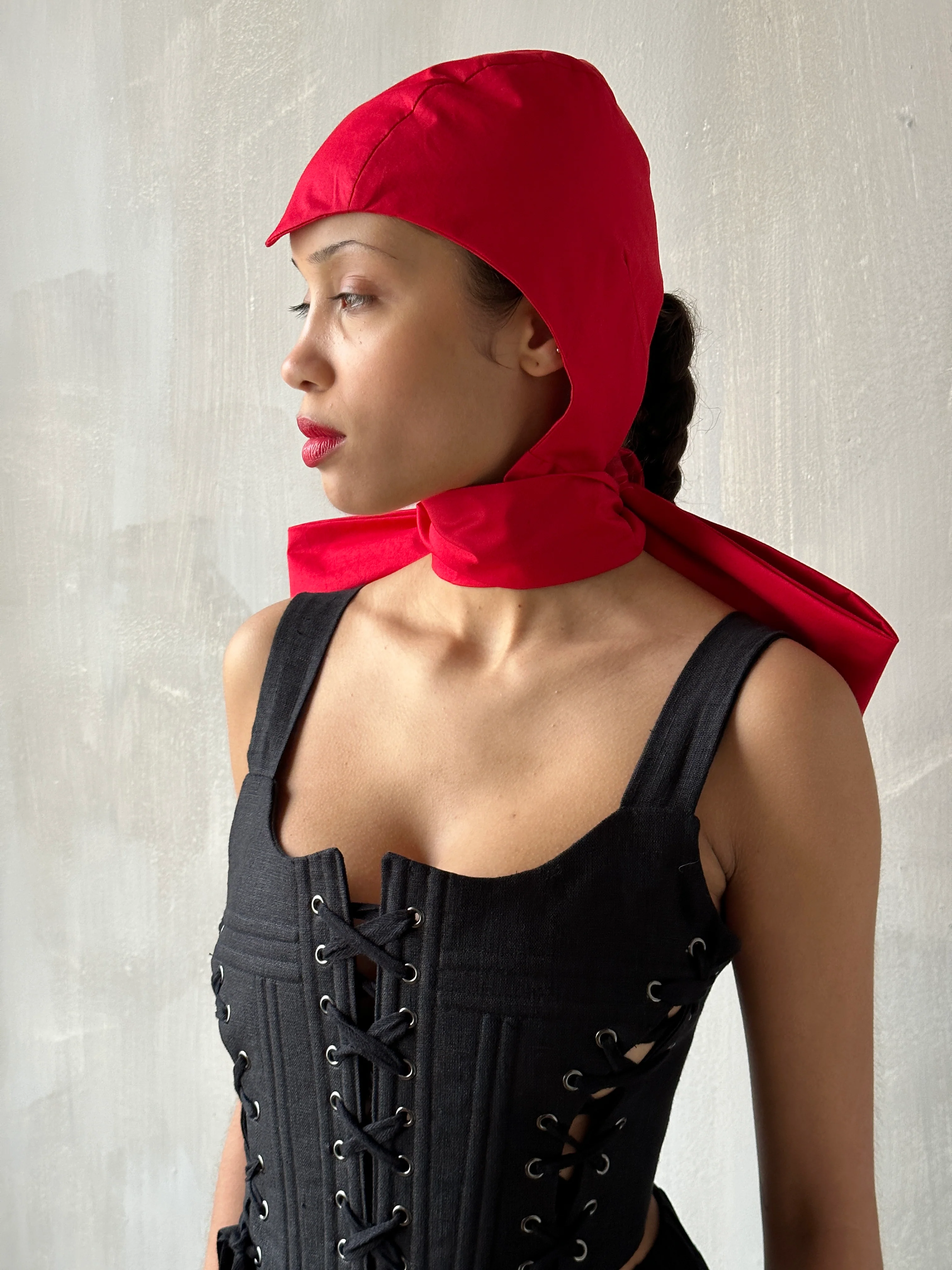 Sample Sale: Red Aviator Cap with Ties (One Size) - Image 3