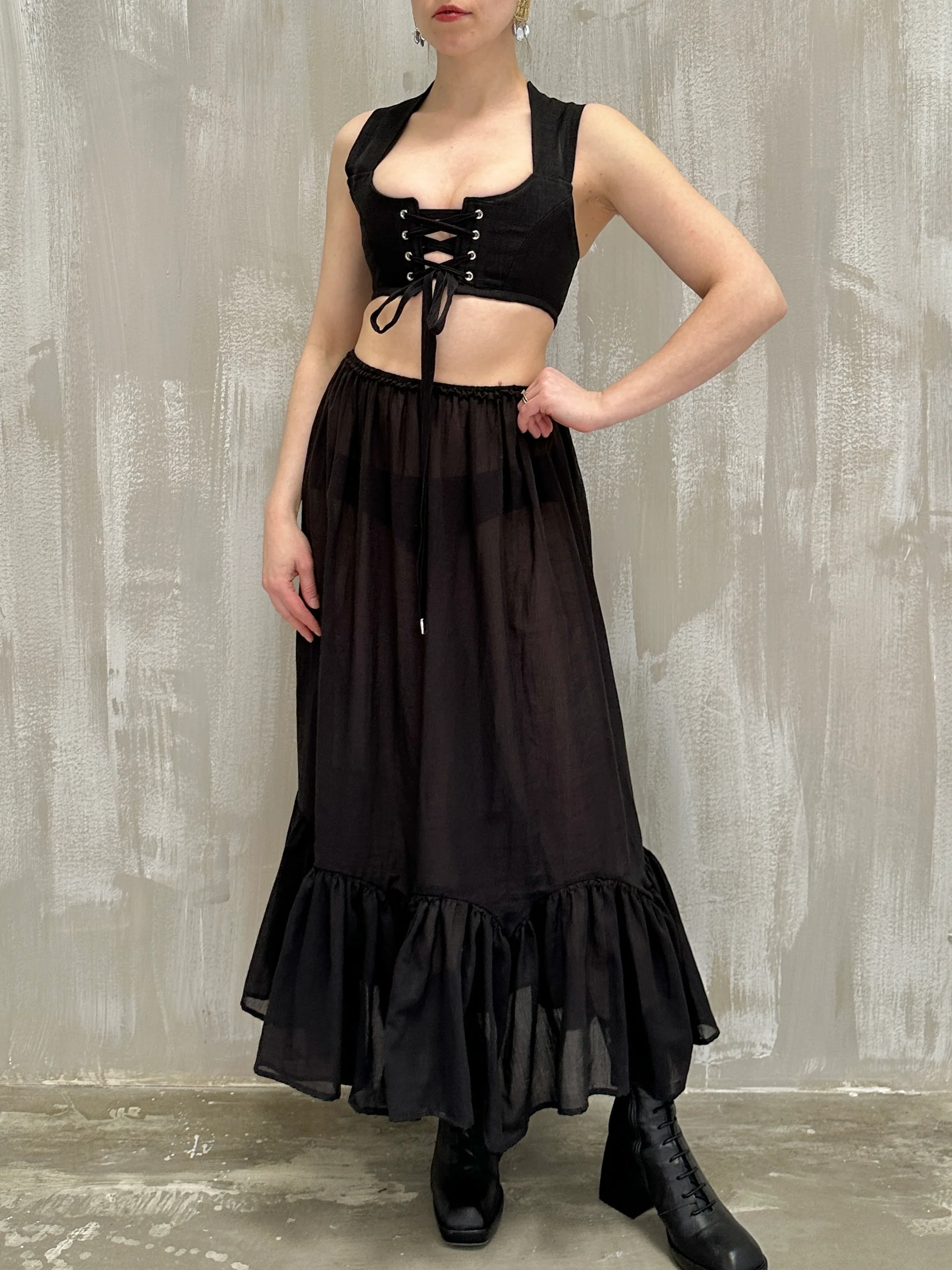 Semi-Sheer Petticoat Skirt (Black) - Image 8