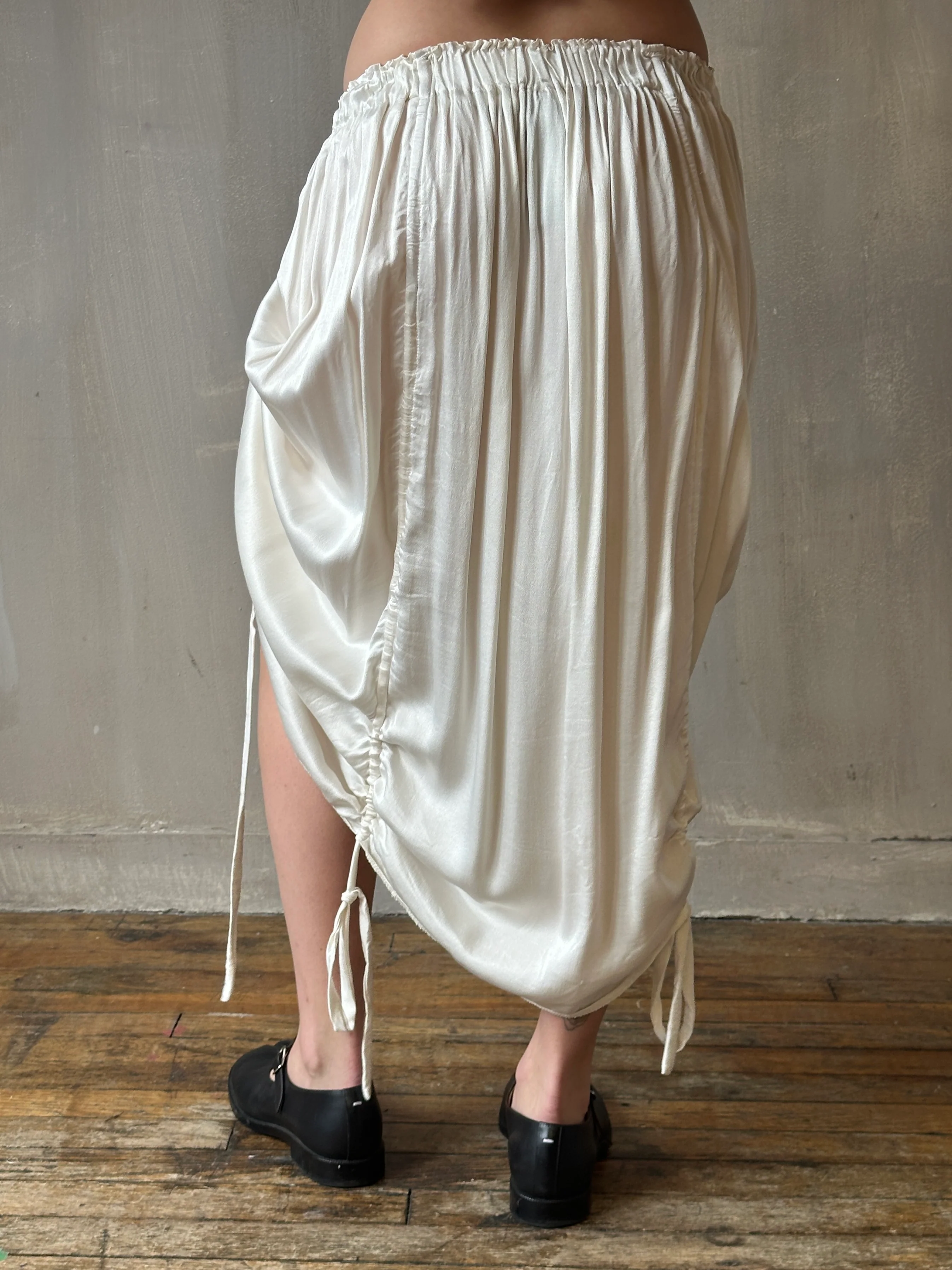 Spring '25: Drawstring Skirt in White Satin - Image 3