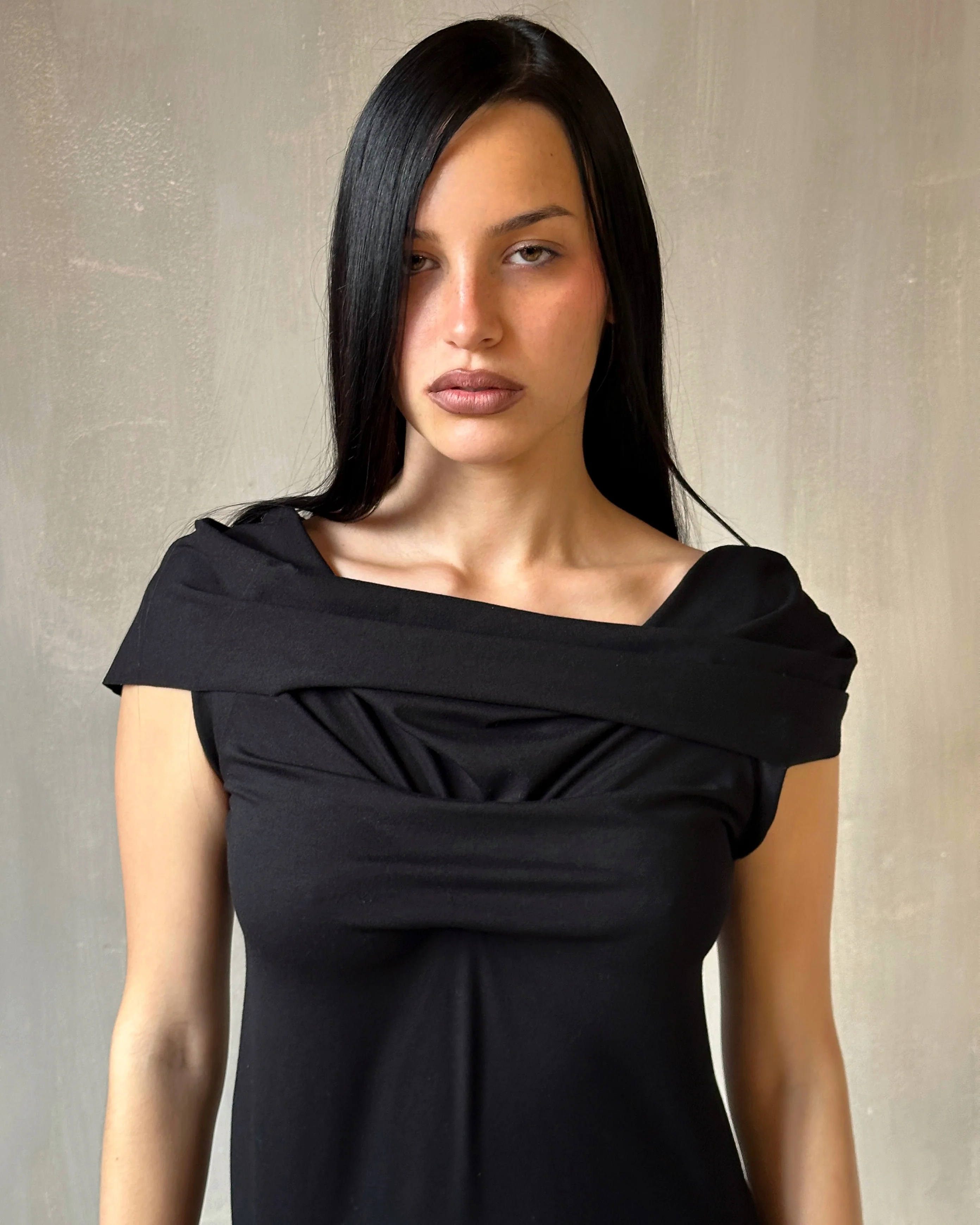 Jersey Draped Cap Sleeve Dress in Black * (In Stock) - Image 3