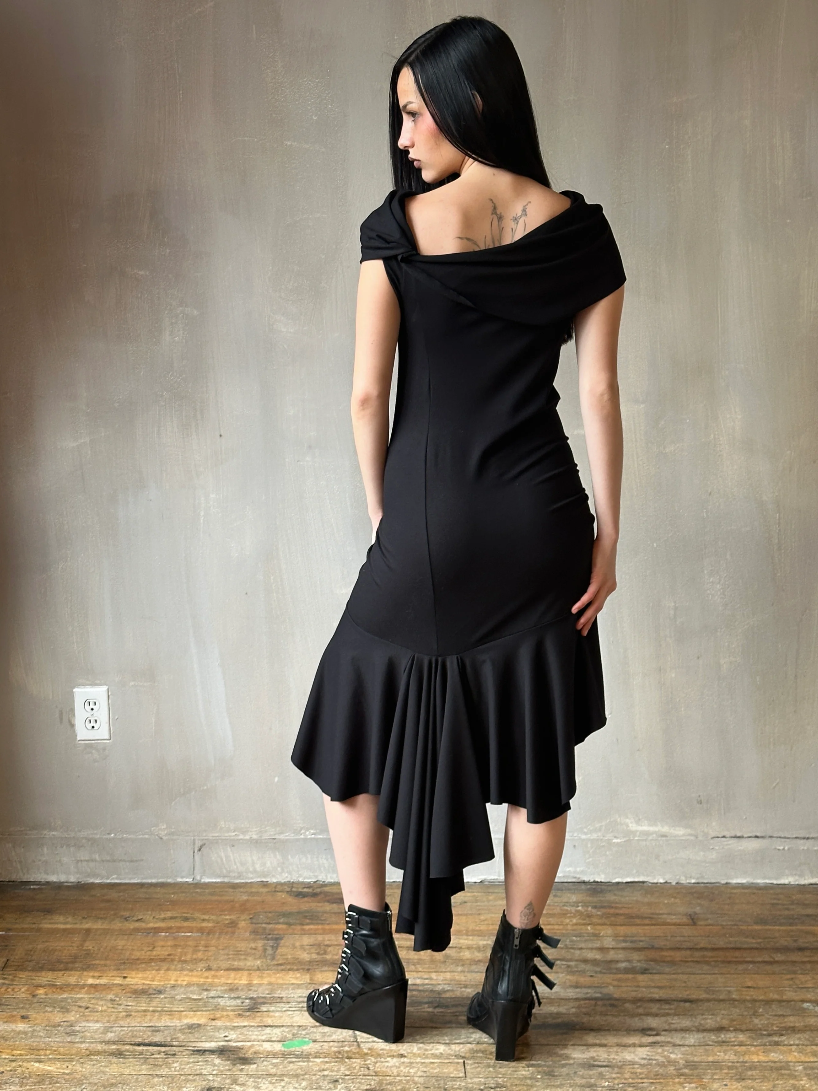Jersey Draped Cap Sleeve Dress in Black * (In Stock) - Image 6