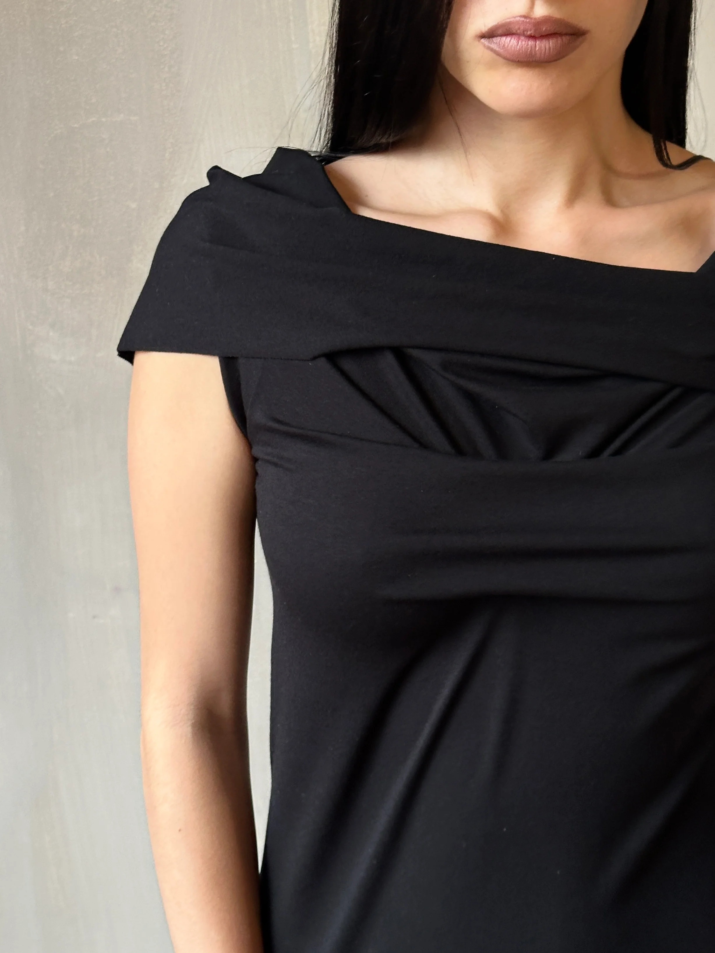 Jersey Draped Cap Sleeve Dress in Black * (In Stock) - Image 7