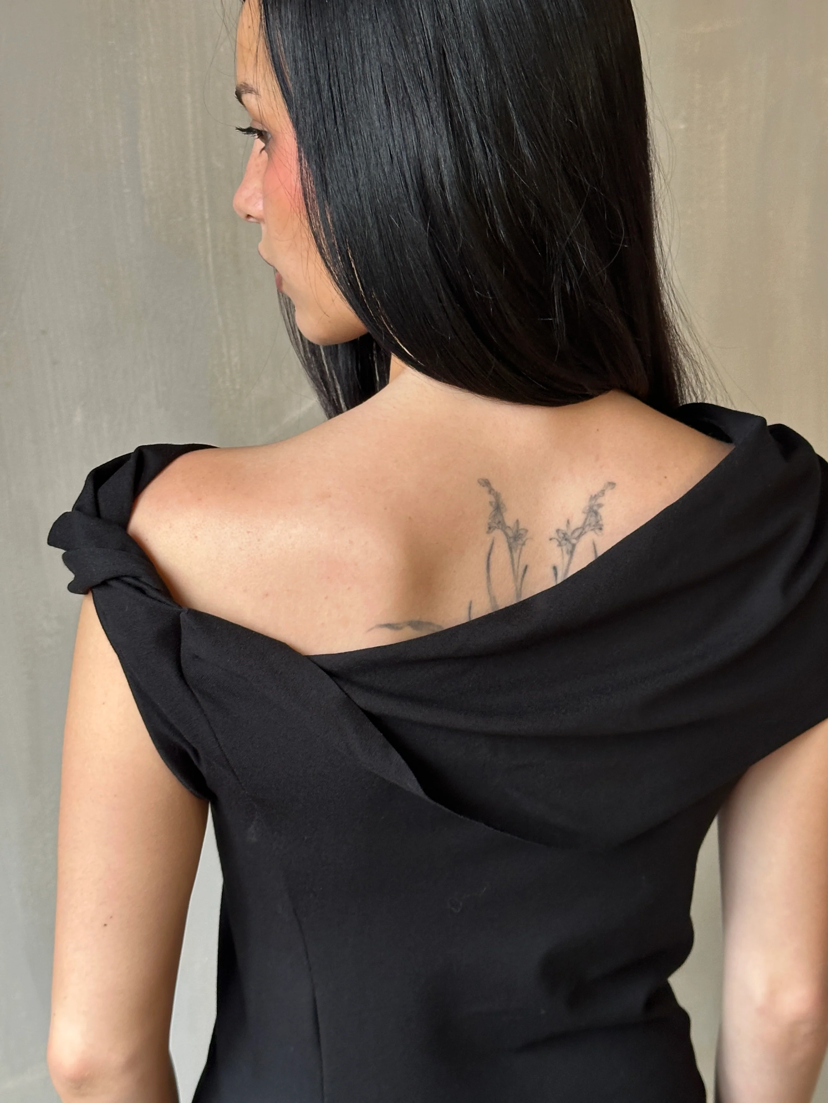 Jersey Draped Cap Sleeve Dress in Black * (In Stock) - Image 8