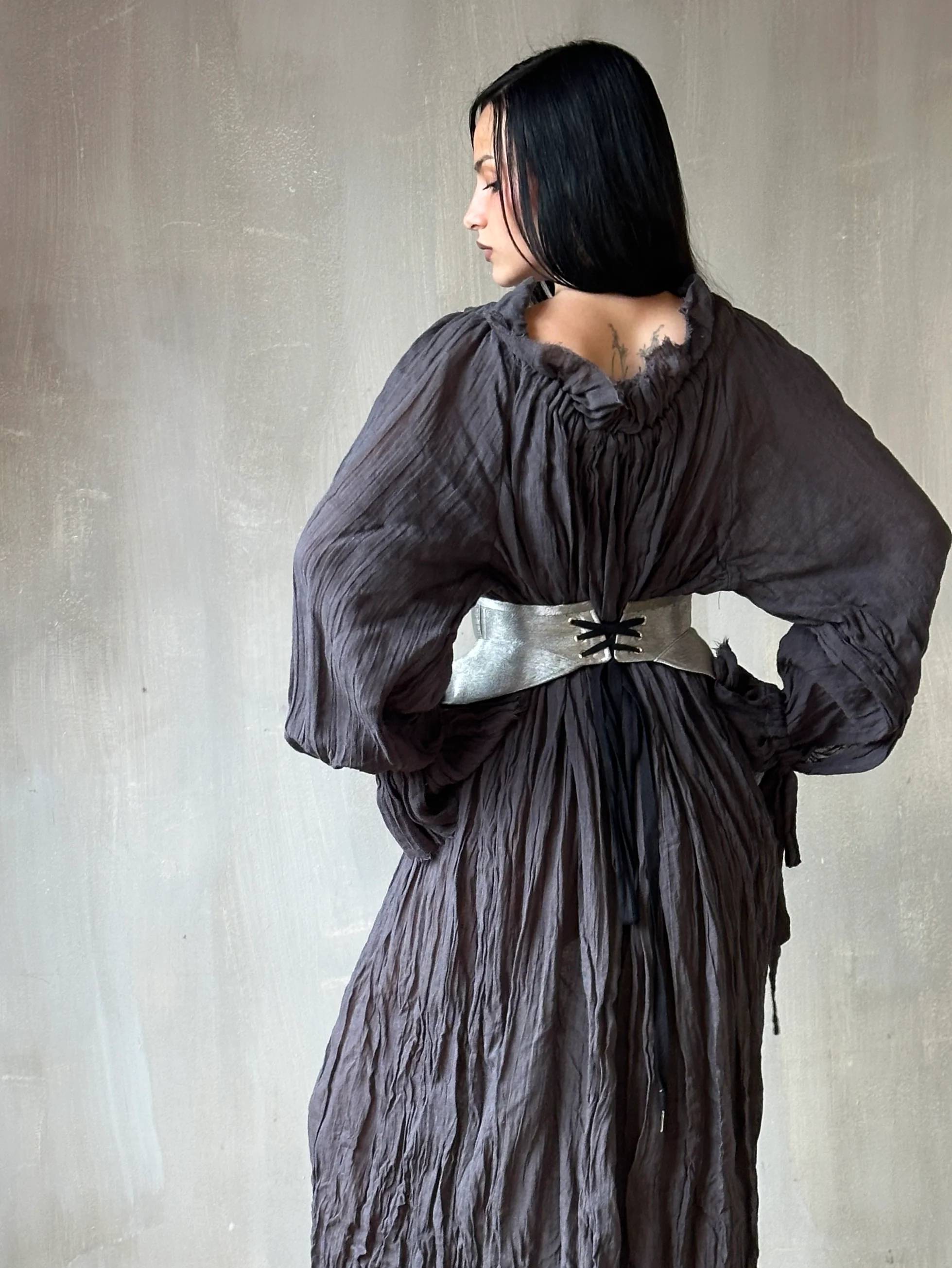 Ultra Maxi Alchemist Chemise in Charcoal Linen - Image 16
