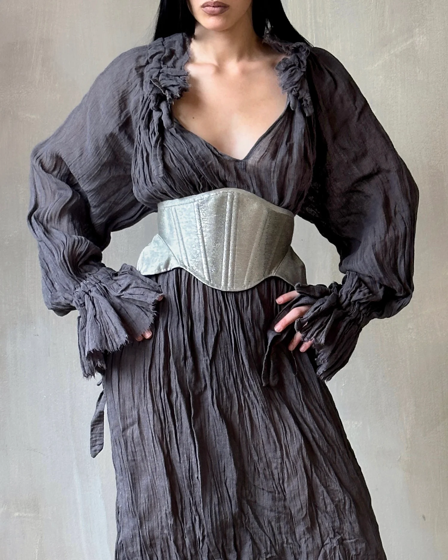 Ultra Maxi Alchemist Chemise in Charcoal Linen - Image 6