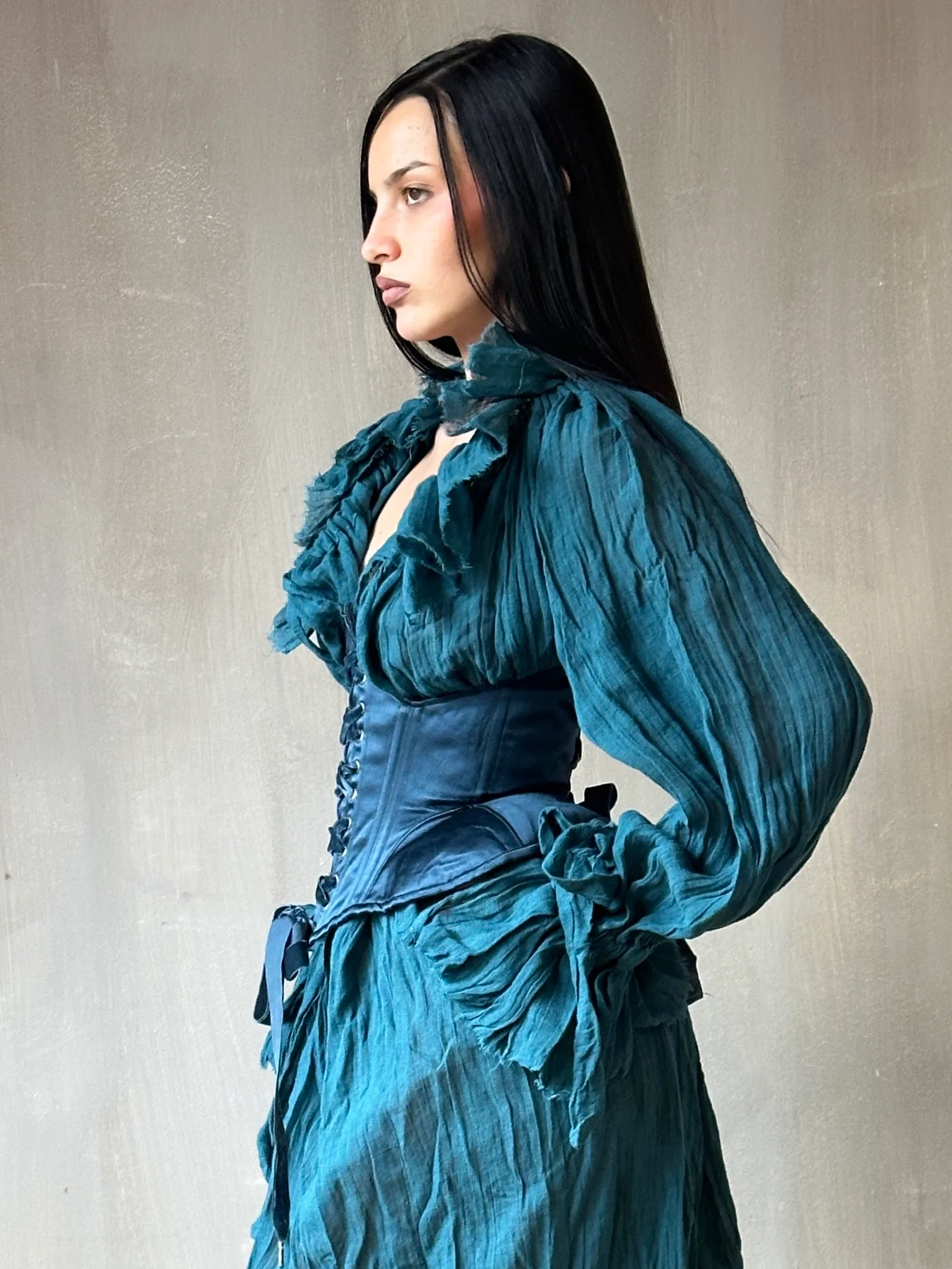 Ultra Maxi Alchemist Chemise in Teal Linen - Image 11