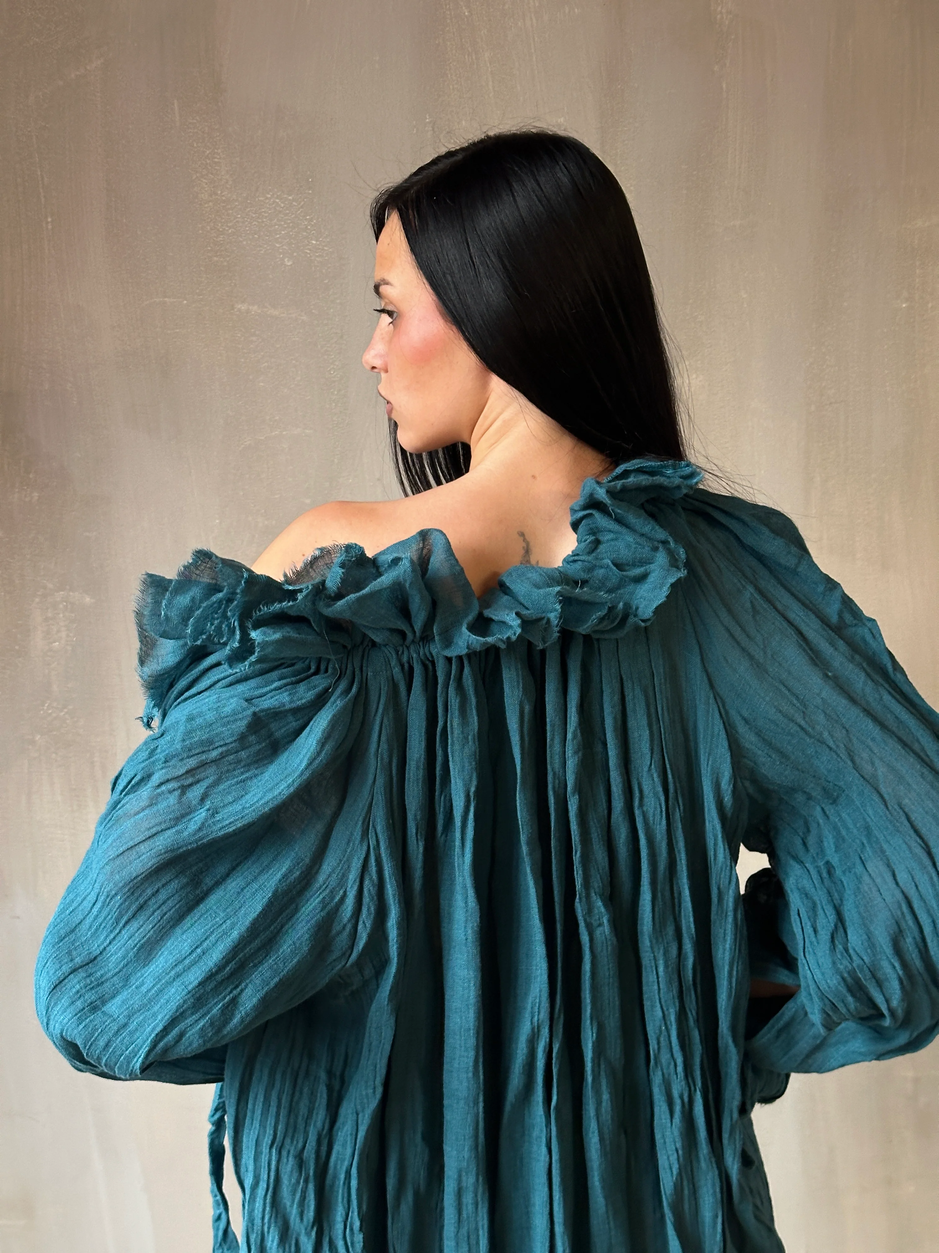 Ultra Maxi Alchemist Chemise in Teal Linen - Image 12