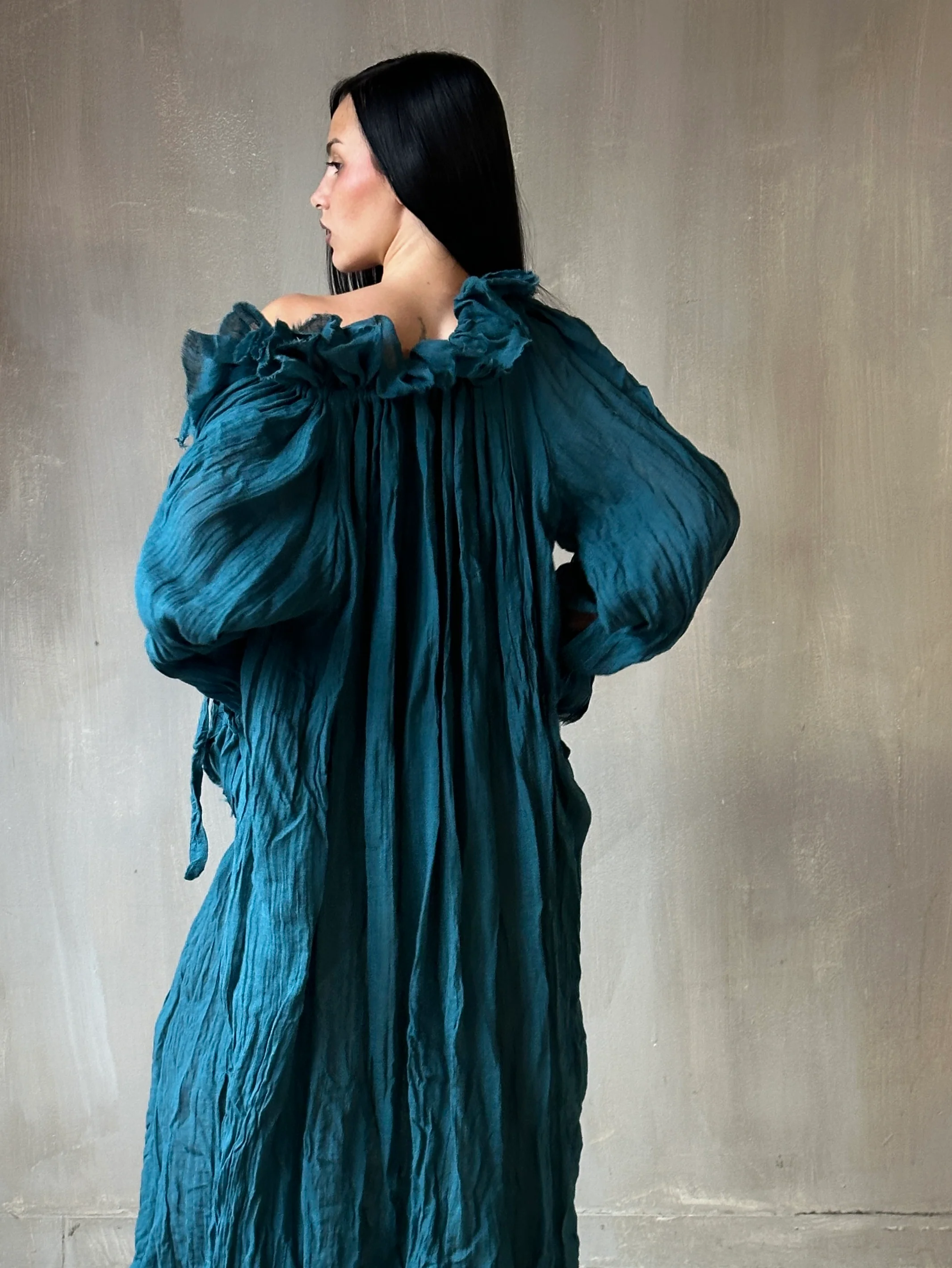 Ultra Maxi Alchemist Chemise in Teal Linen - Image 13