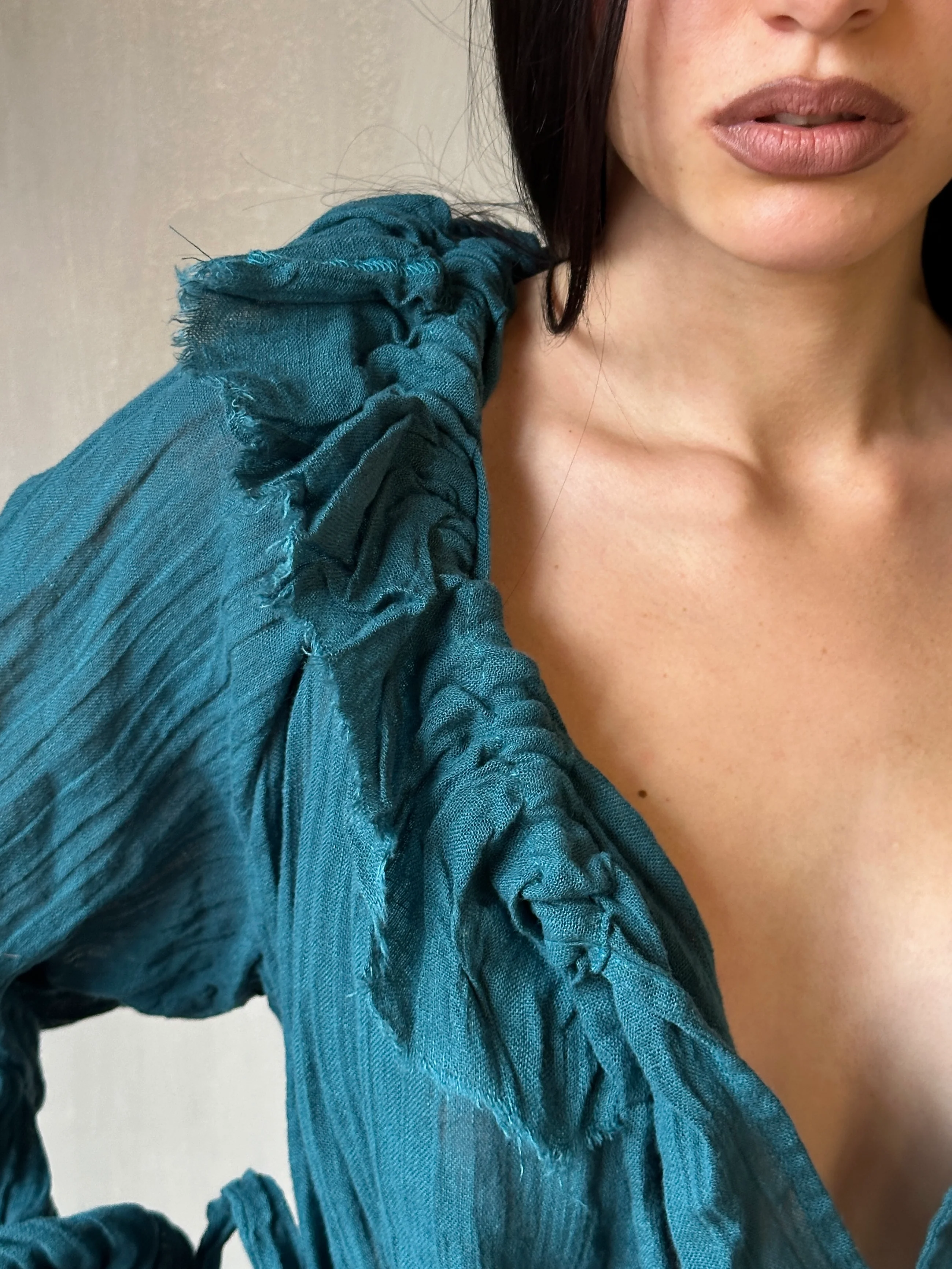 Ultra Maxi Alchemist Chemise in Teal Linen - Image 14