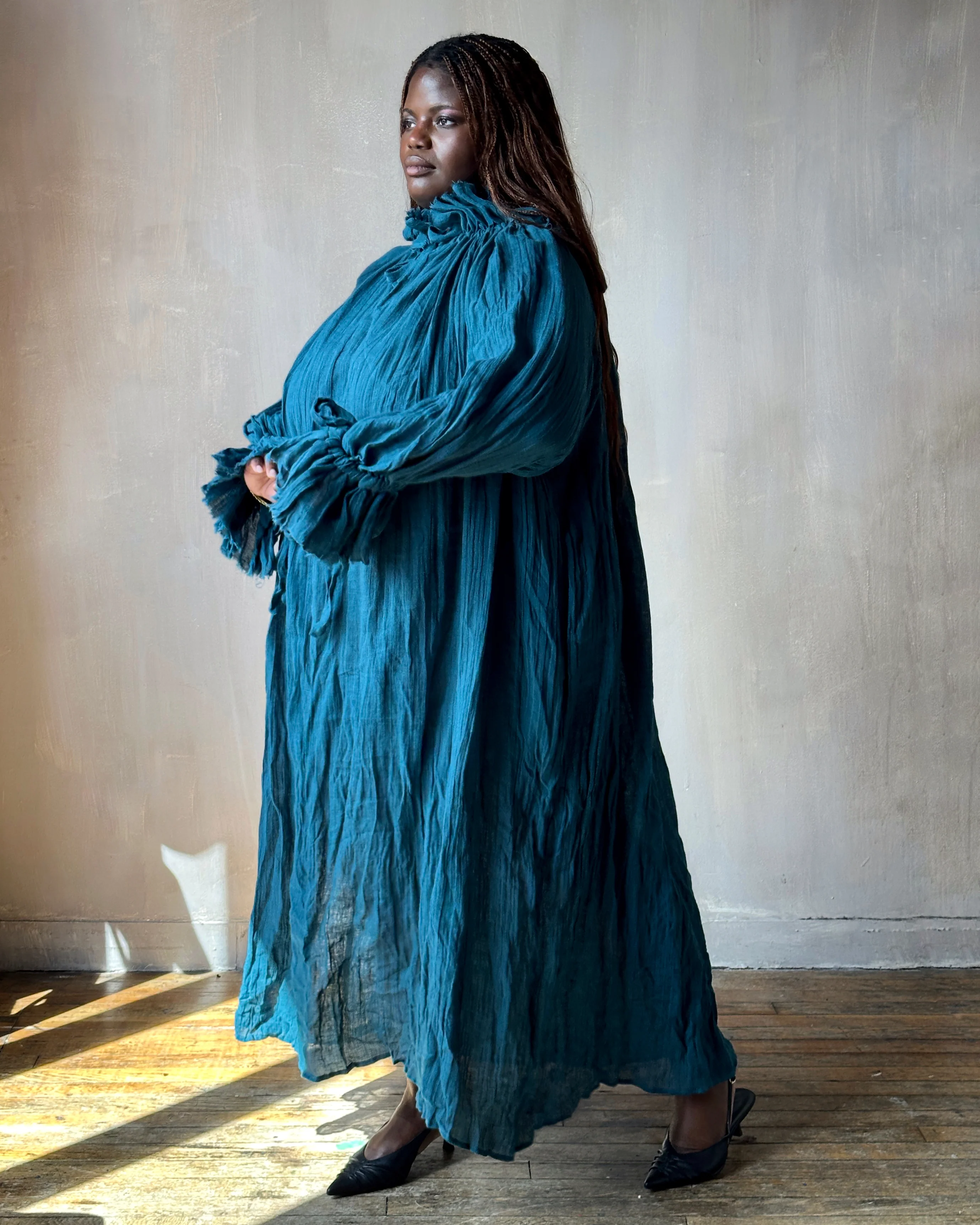 Ultra Maxi Alchemist Chemise in Teal Linen - Image 2
