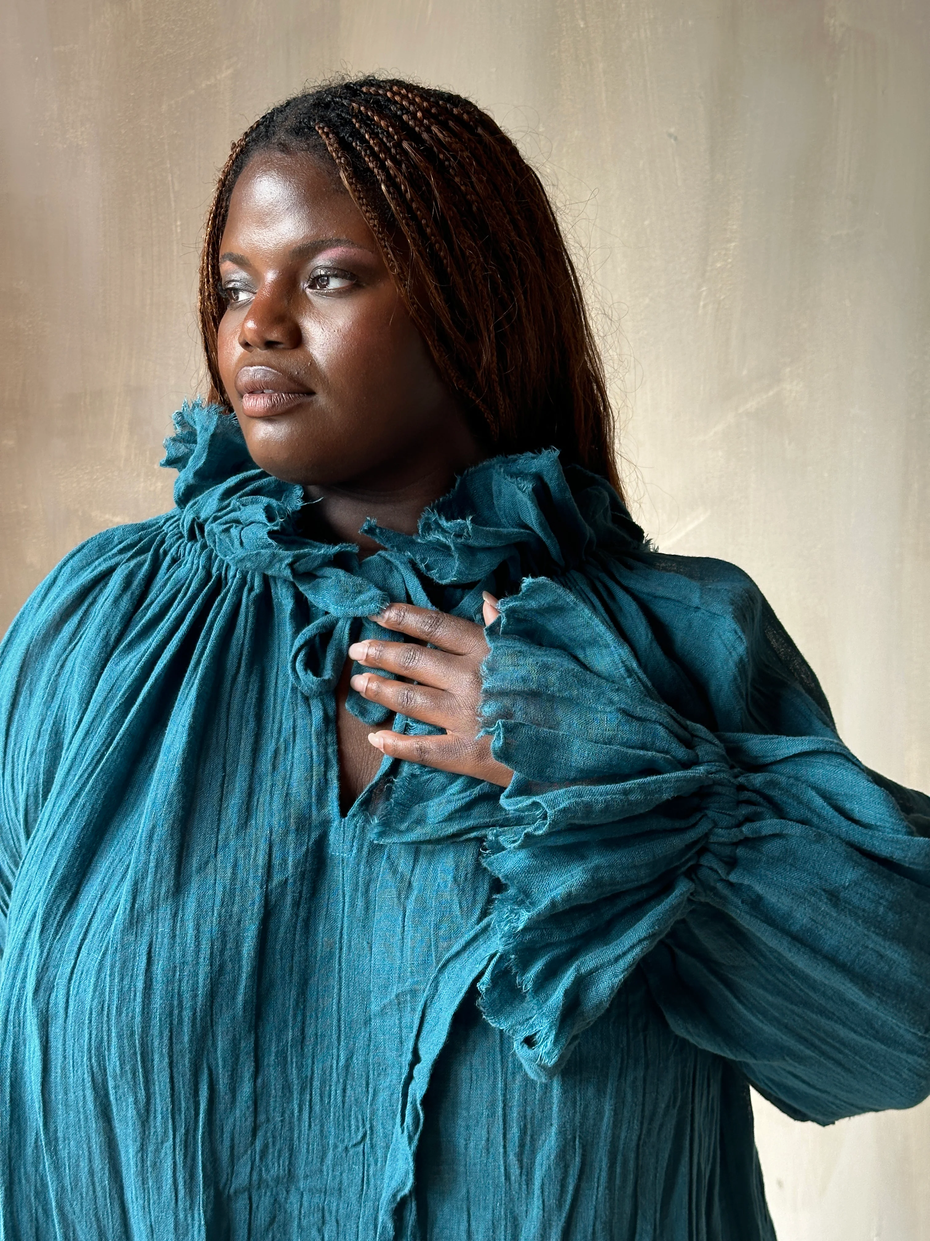 Ultra Maxi Alchemist Chemise in Teal Linen - Image 4