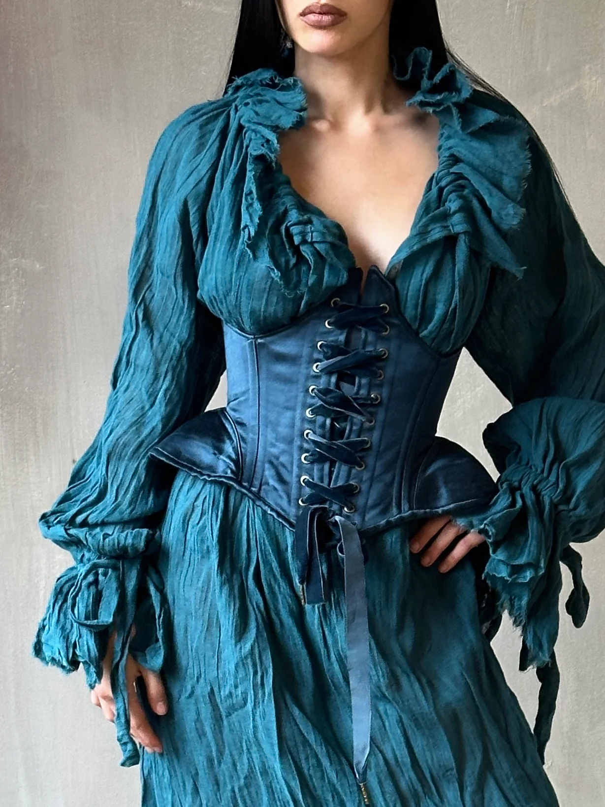 Ultra Maxi Alchemist Chemise in Teal Linen - Image 6