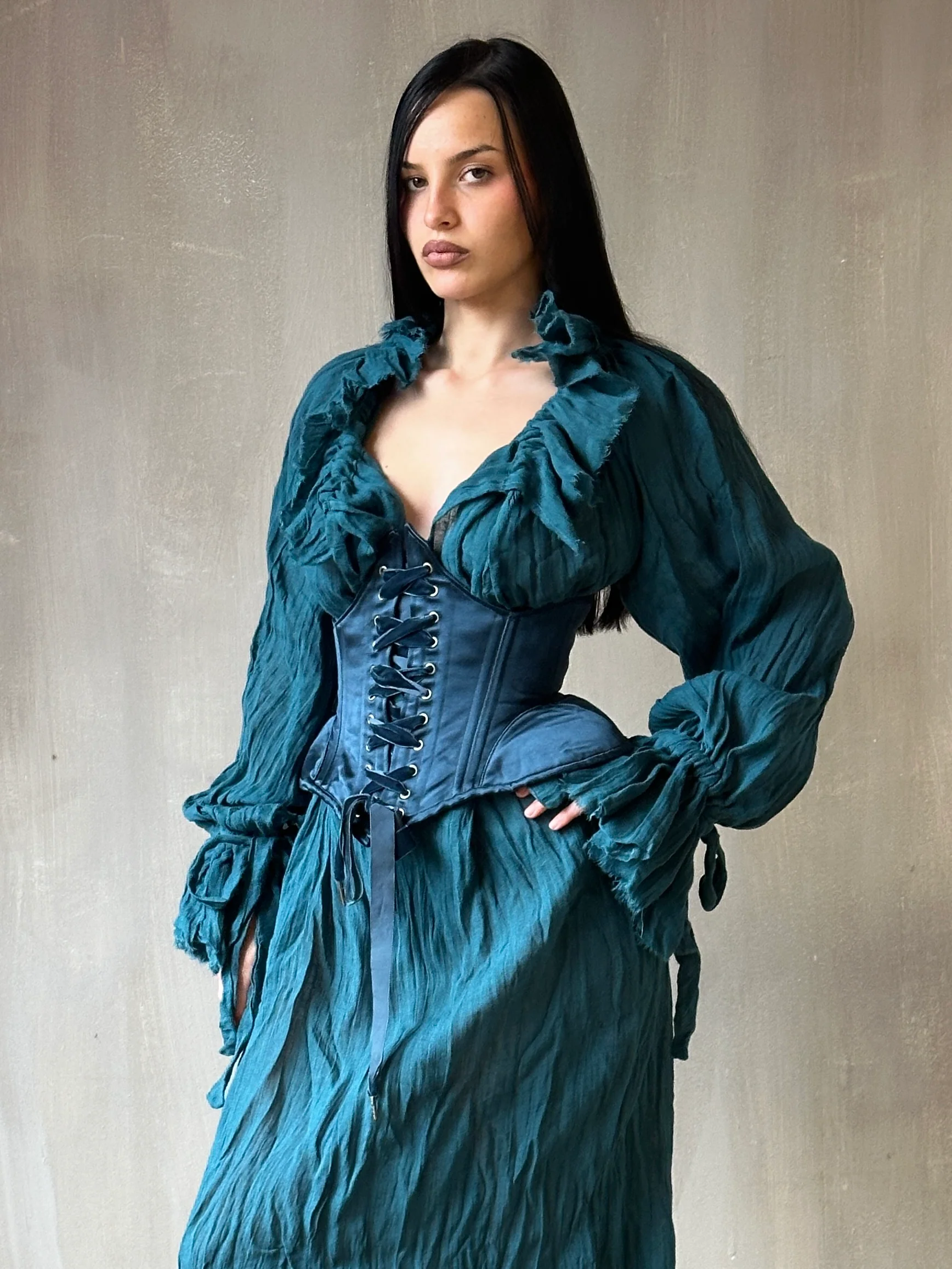 Ultra Maxi Alchemist Chemise in Teal Linen - Image 7