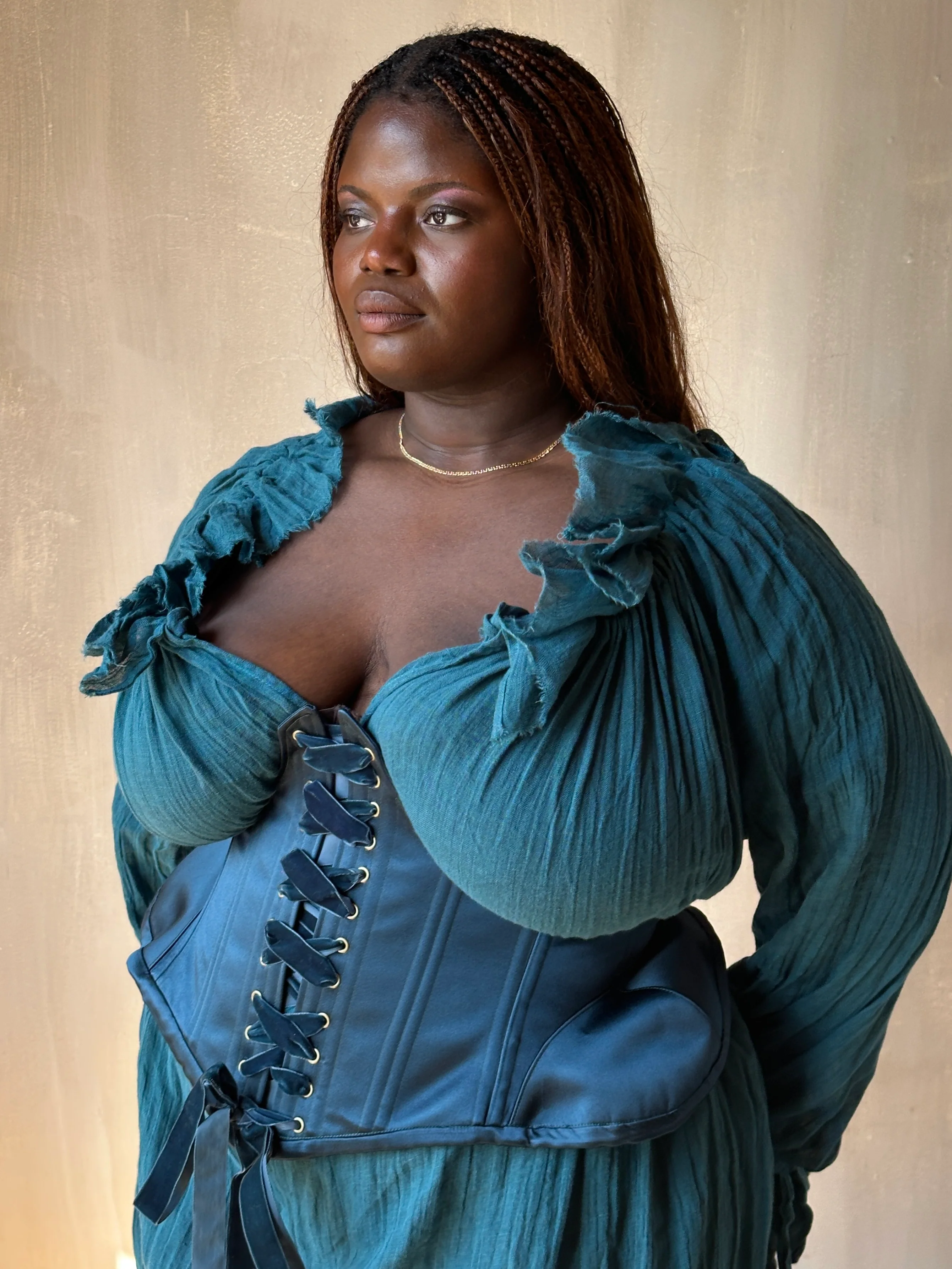 Ultra Maxi Alchemist Chemise in Teal Linen - Image 8