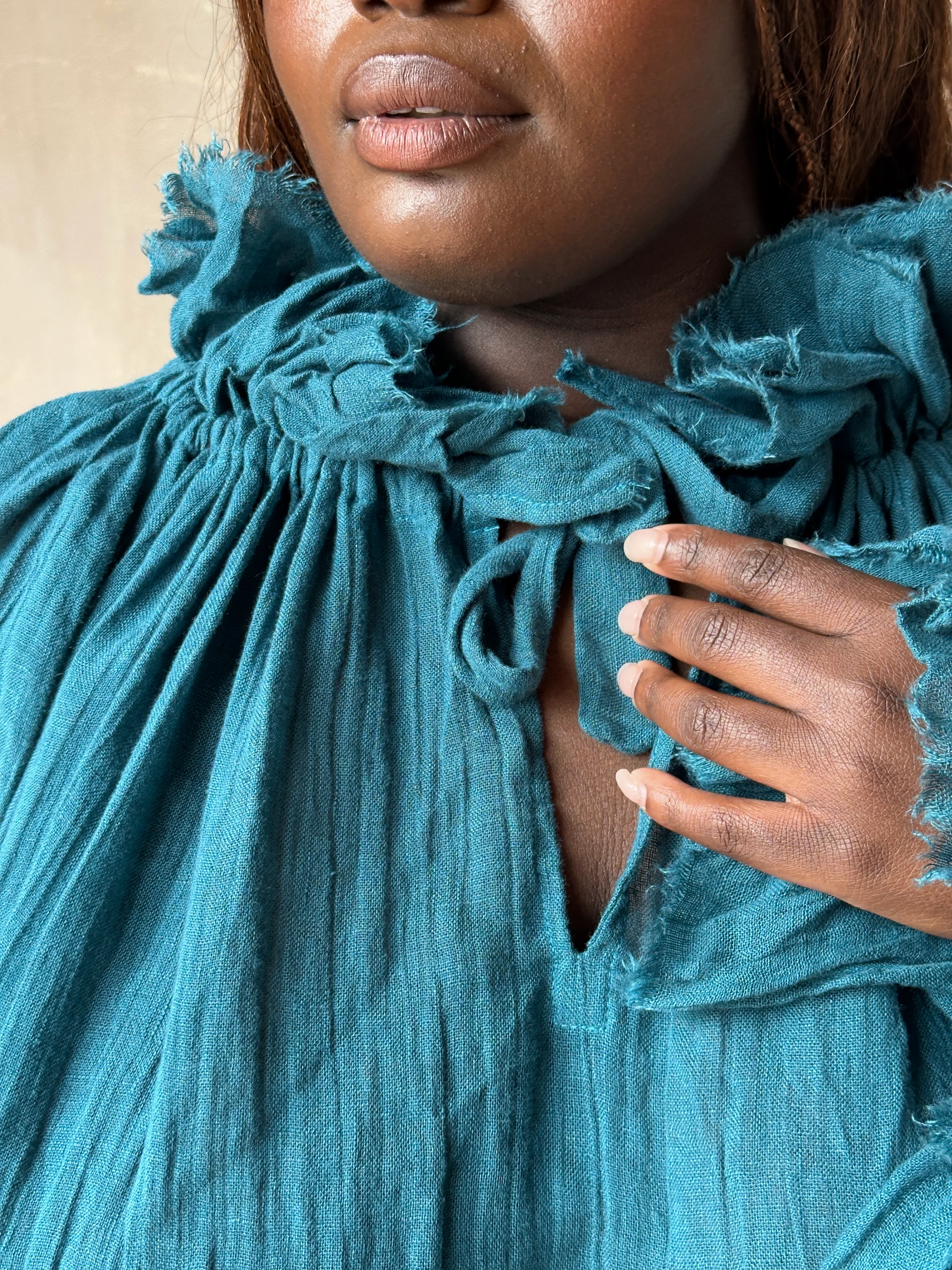 Ultra Maxi Alchemist Chemise in Teal Linen - Image 9