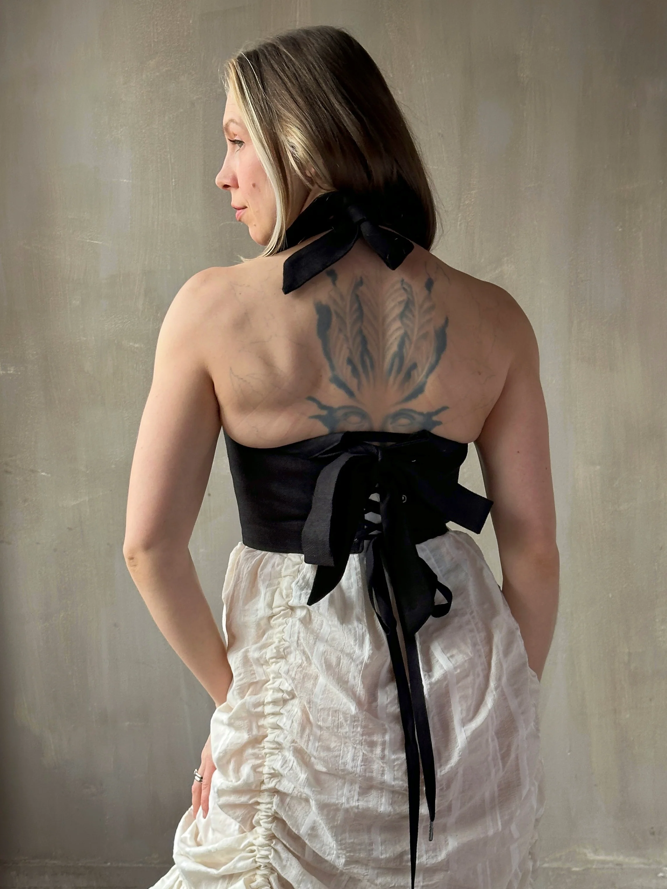 Spring '26: Corset Vest with Bow Ties in Black Linen (Pre-Order) - Image 11