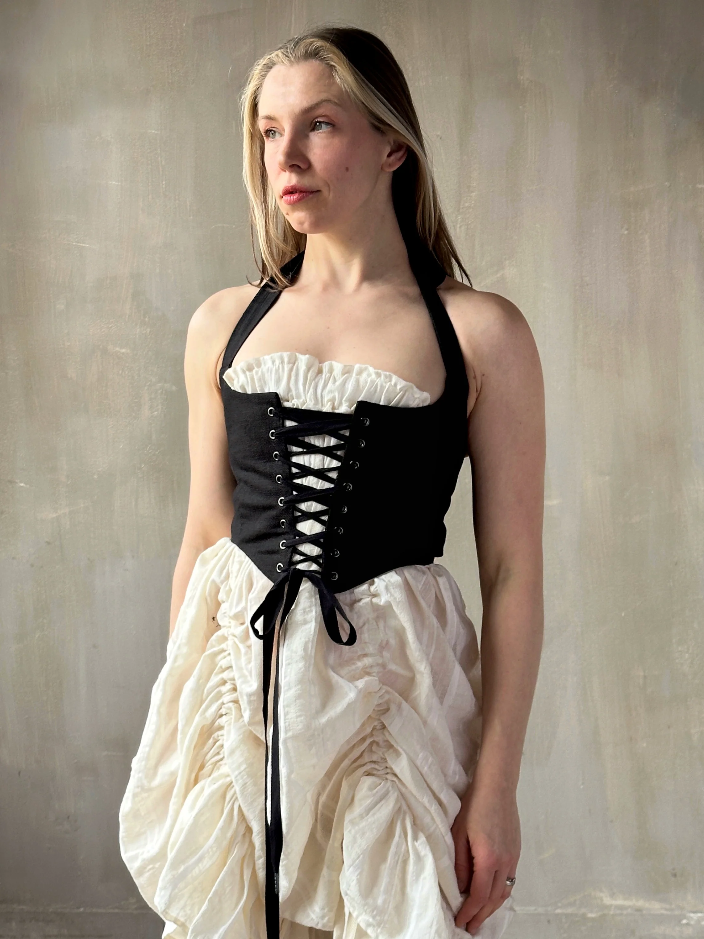 Spring '26: Corset Vest with Bow Ties in Black Linen (Pre-Order) - Image 12