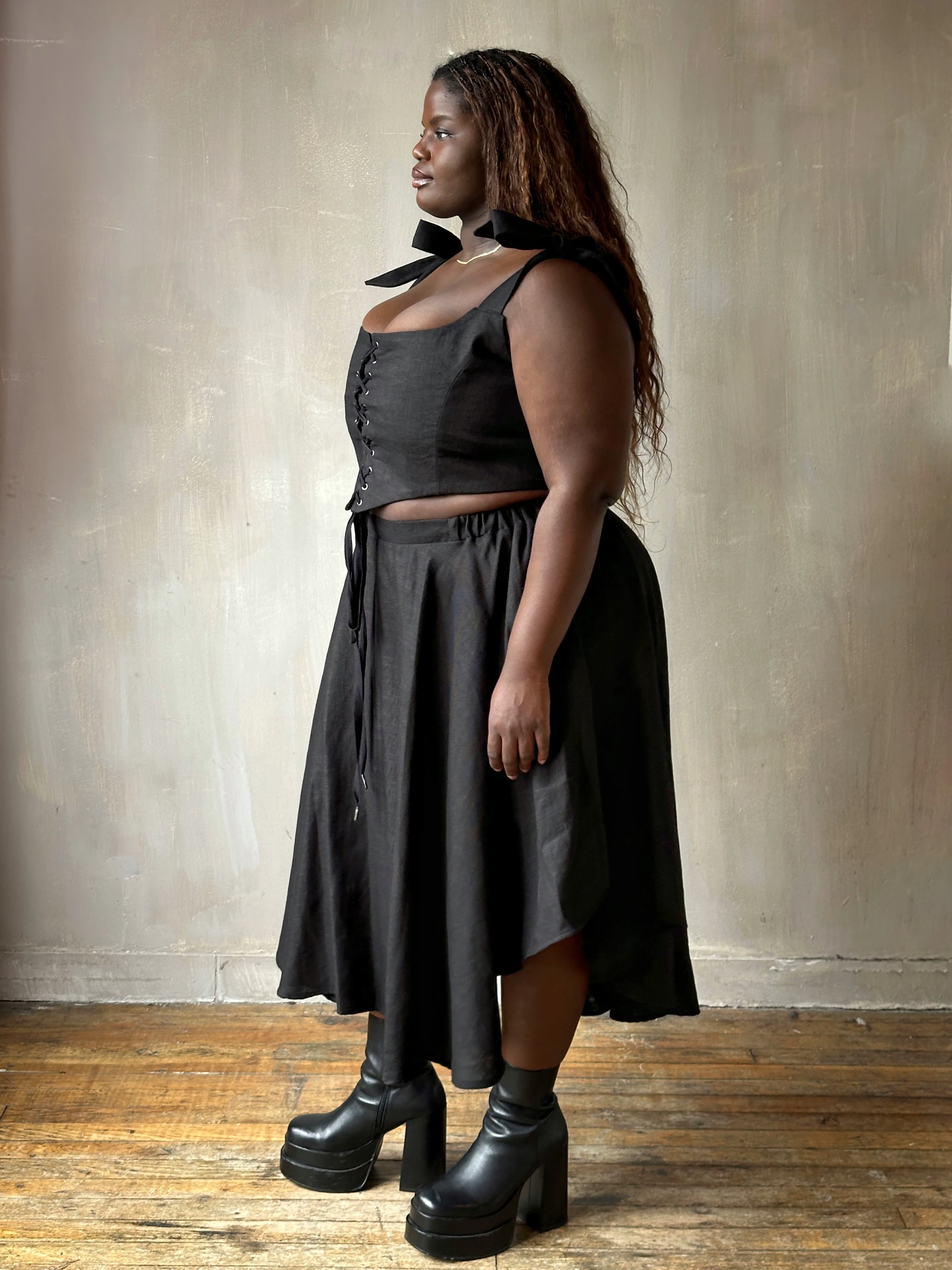 Spring '26: Corset Vest with Bow Ties in Black Linen (Pre-Order) - Image 5