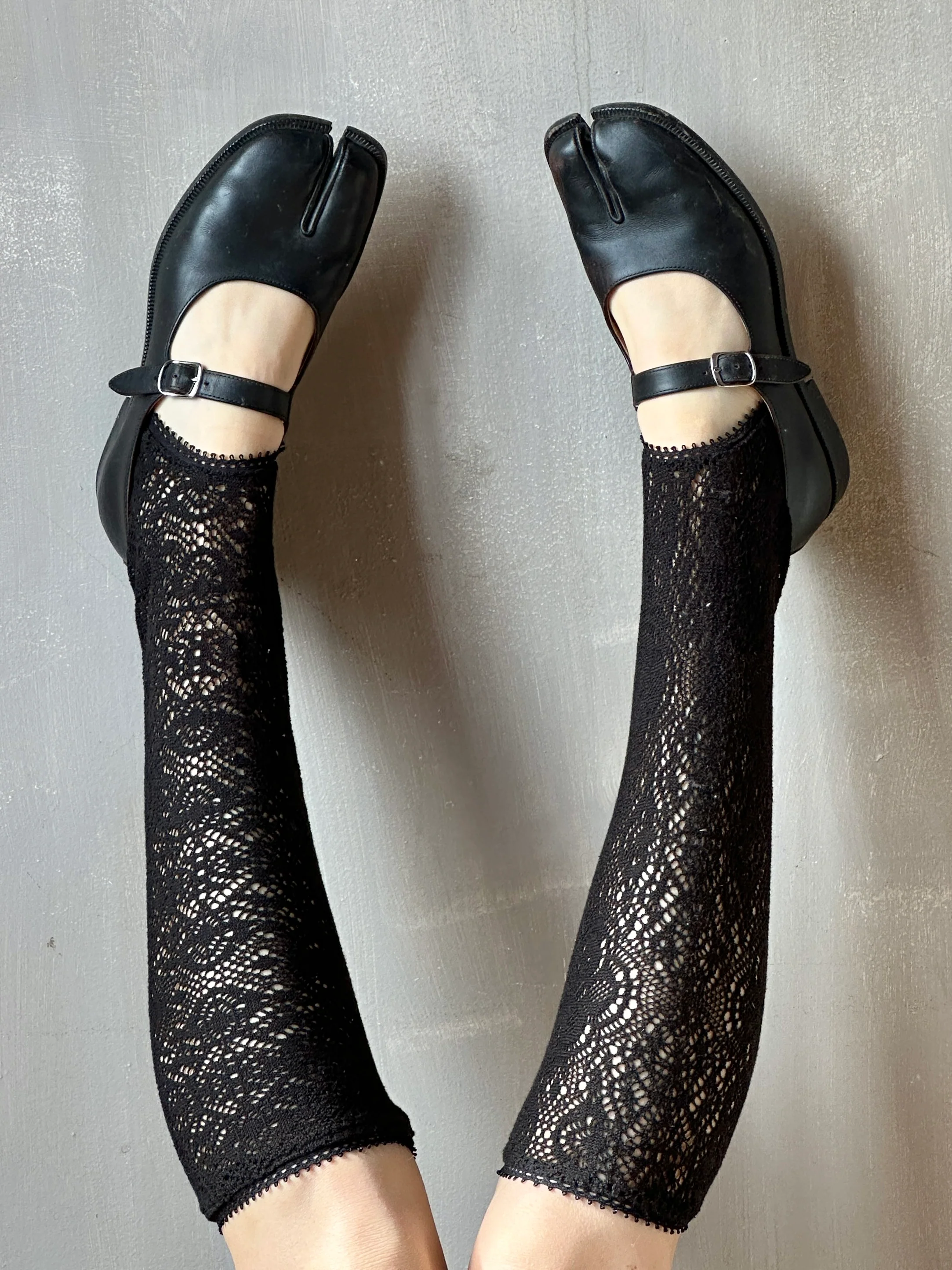 Spring '26: Knee-High Stirrup Socks in Black Cotton Lace (Pre-Order) - Image 2