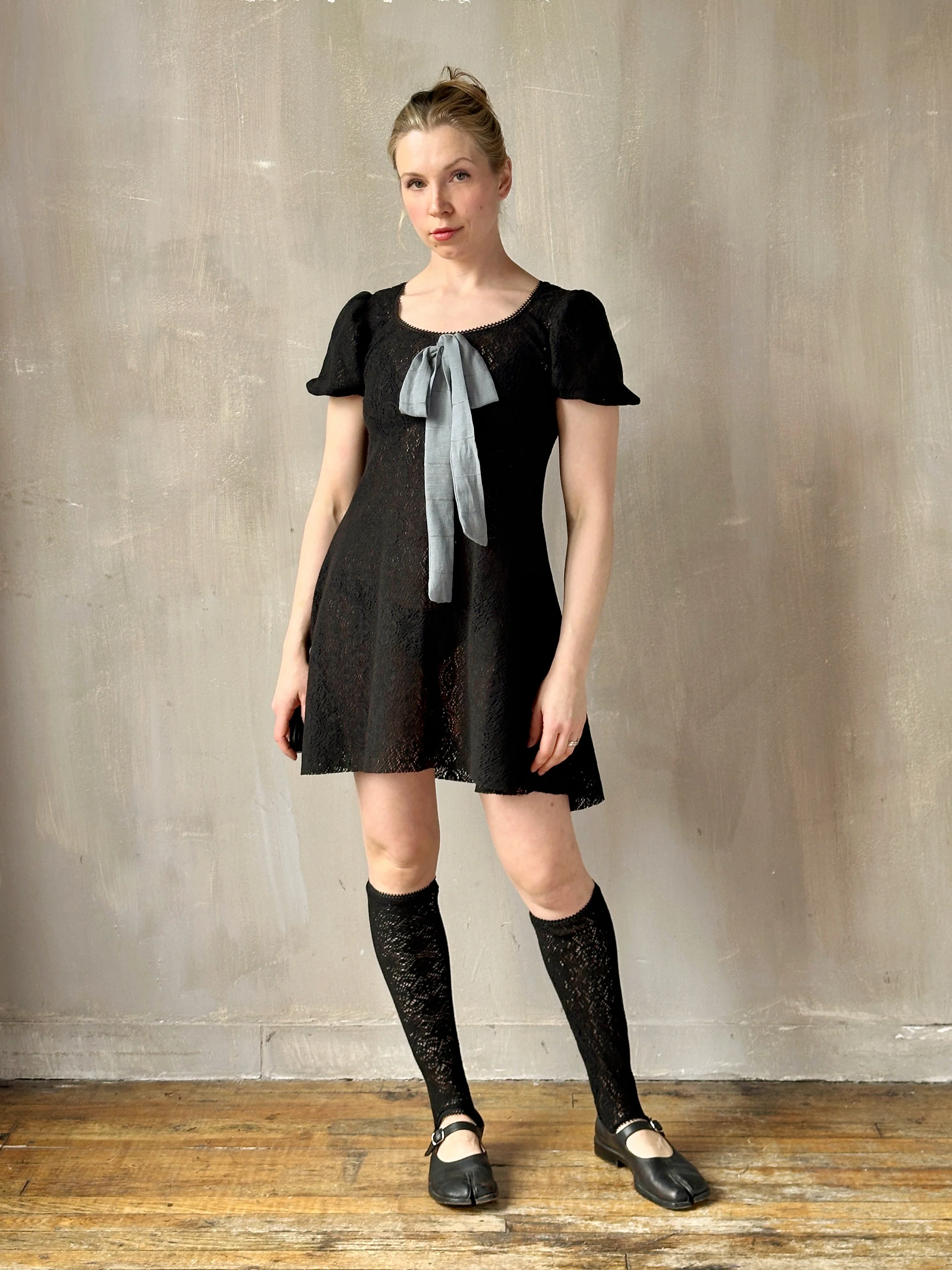 Spring '26: Knee-High Stirrup Socks in Black Cotton Lace (Pre-Order) - Image 3