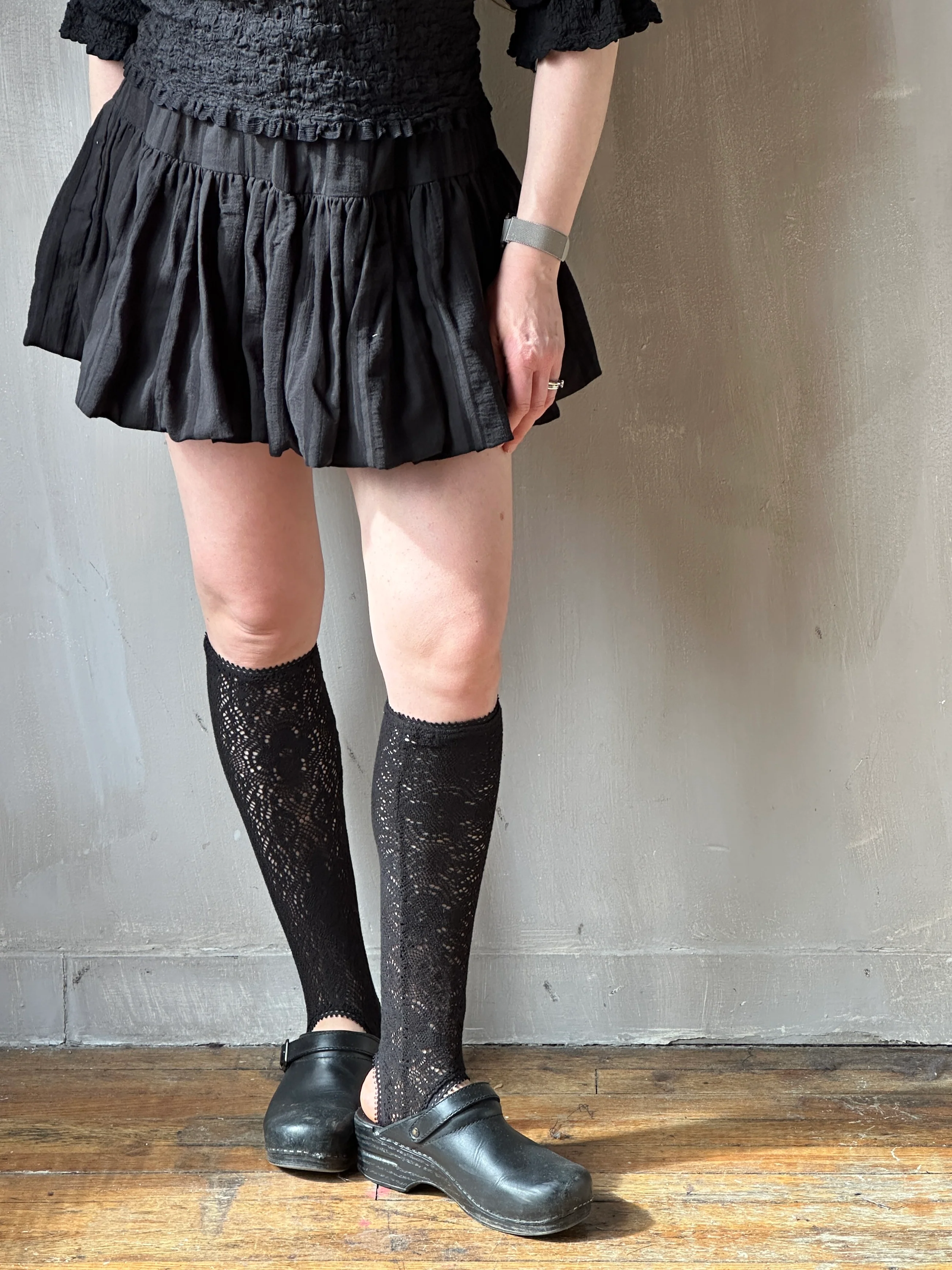 Spring '26: Knee-High Stirrup Socks in Black Cotton Lace (Pre-Order) - Image 6