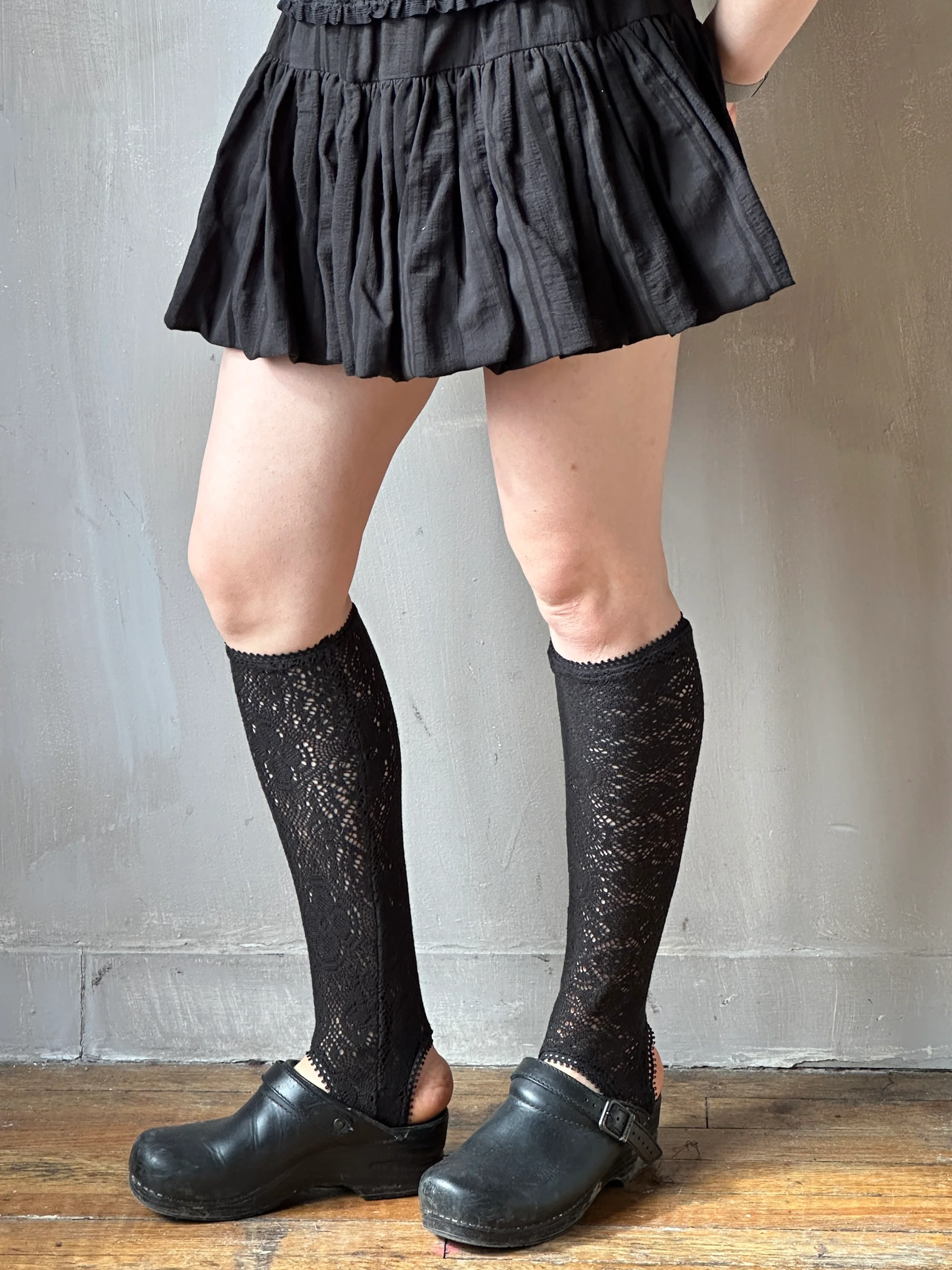 Spring '26: Knee-High Stirrup Socks in Black Cotton Lace (Pre-Order) - Image 7