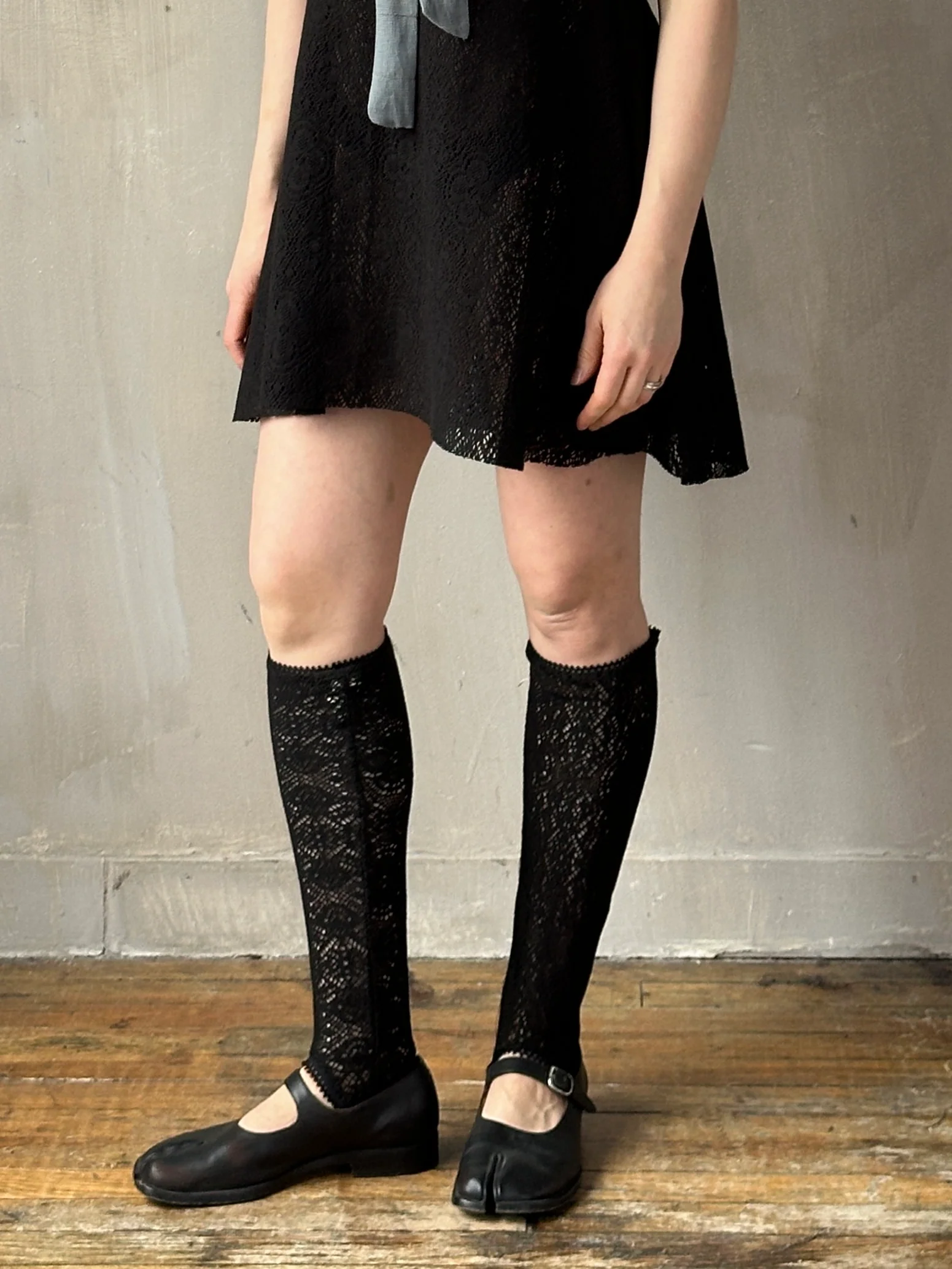 Spring '26: Knee-High Stirrup Socks in Black Cotton Lace (Pre-Order) - Image 9