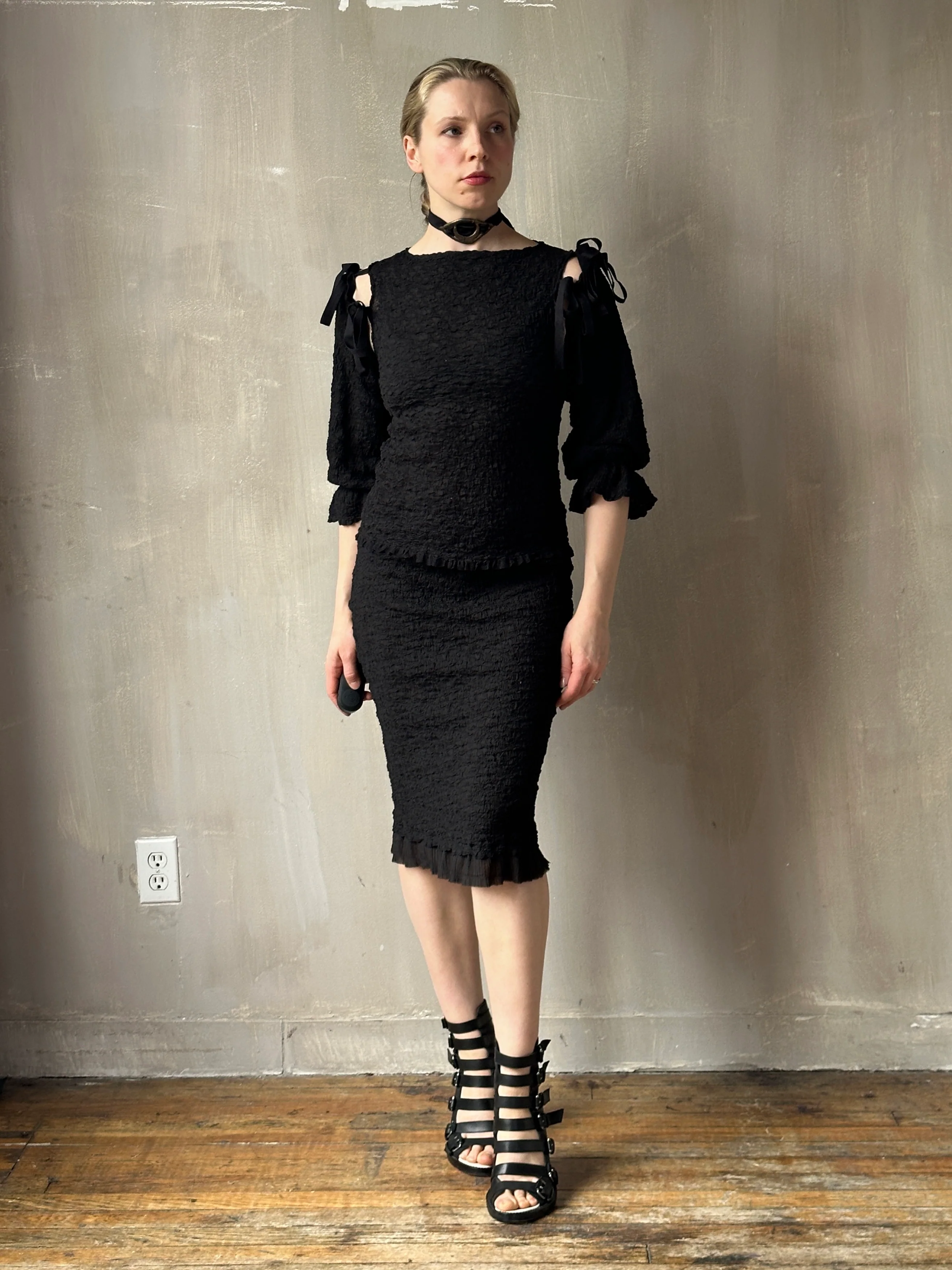 Spring'26: Detached Half Sleeve Top in Textured Black Cotton (Pre-Order) - Image 10
