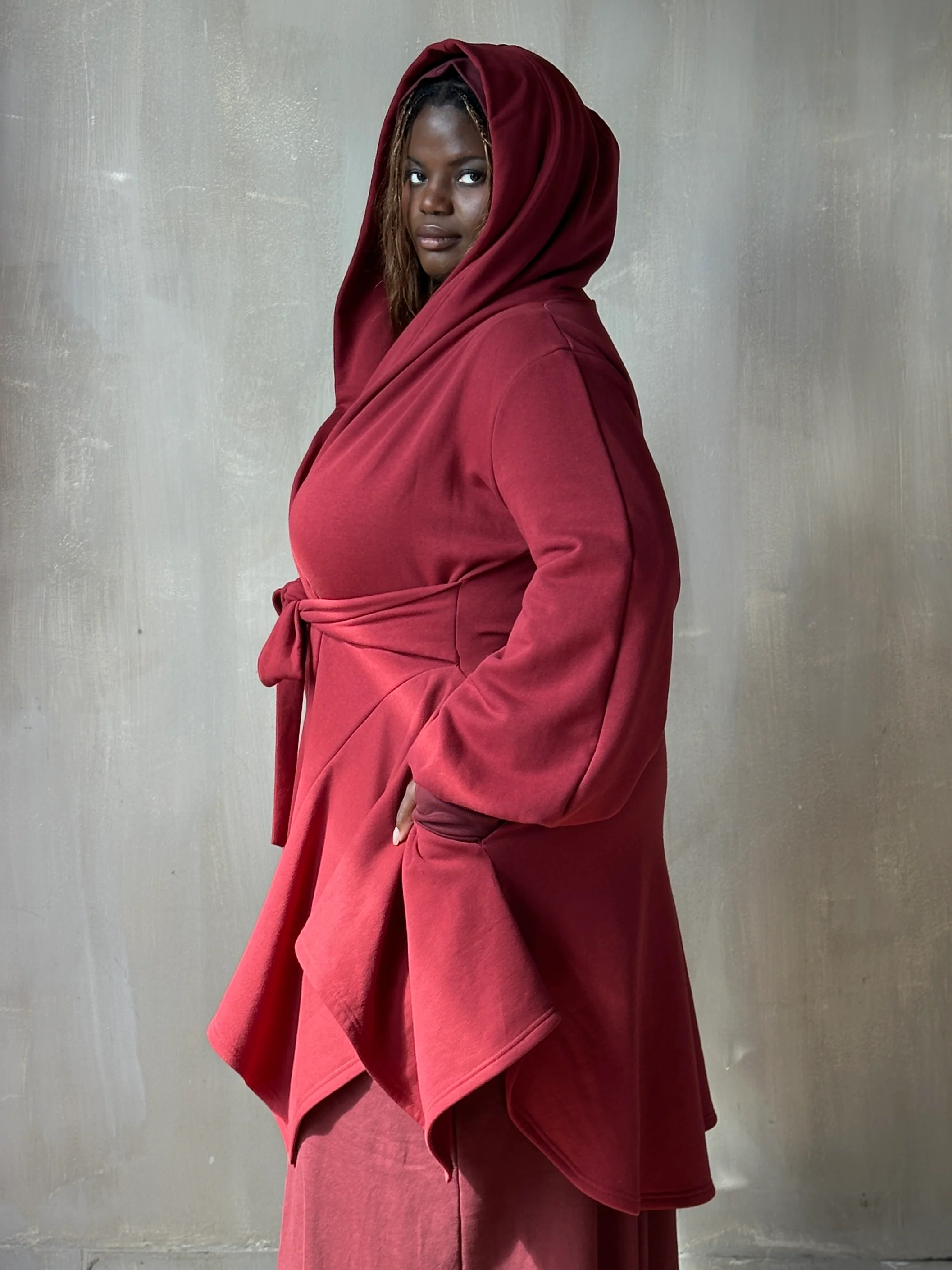 Tournure Jacket in Oxblood Organic Fleece (In Stock) - Image 12