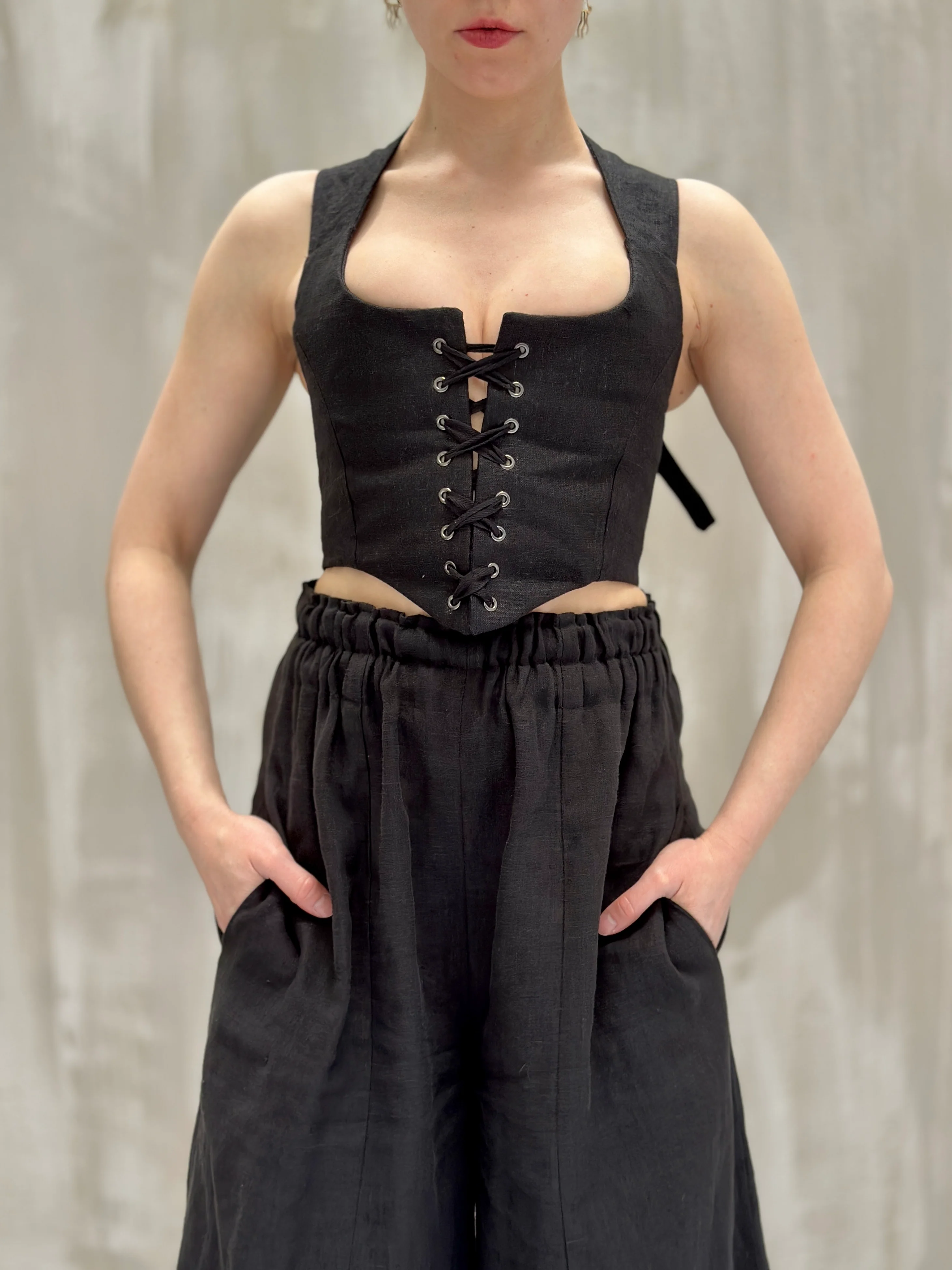 Wide Leg Linen Trousers (Soft Black) - Image 10