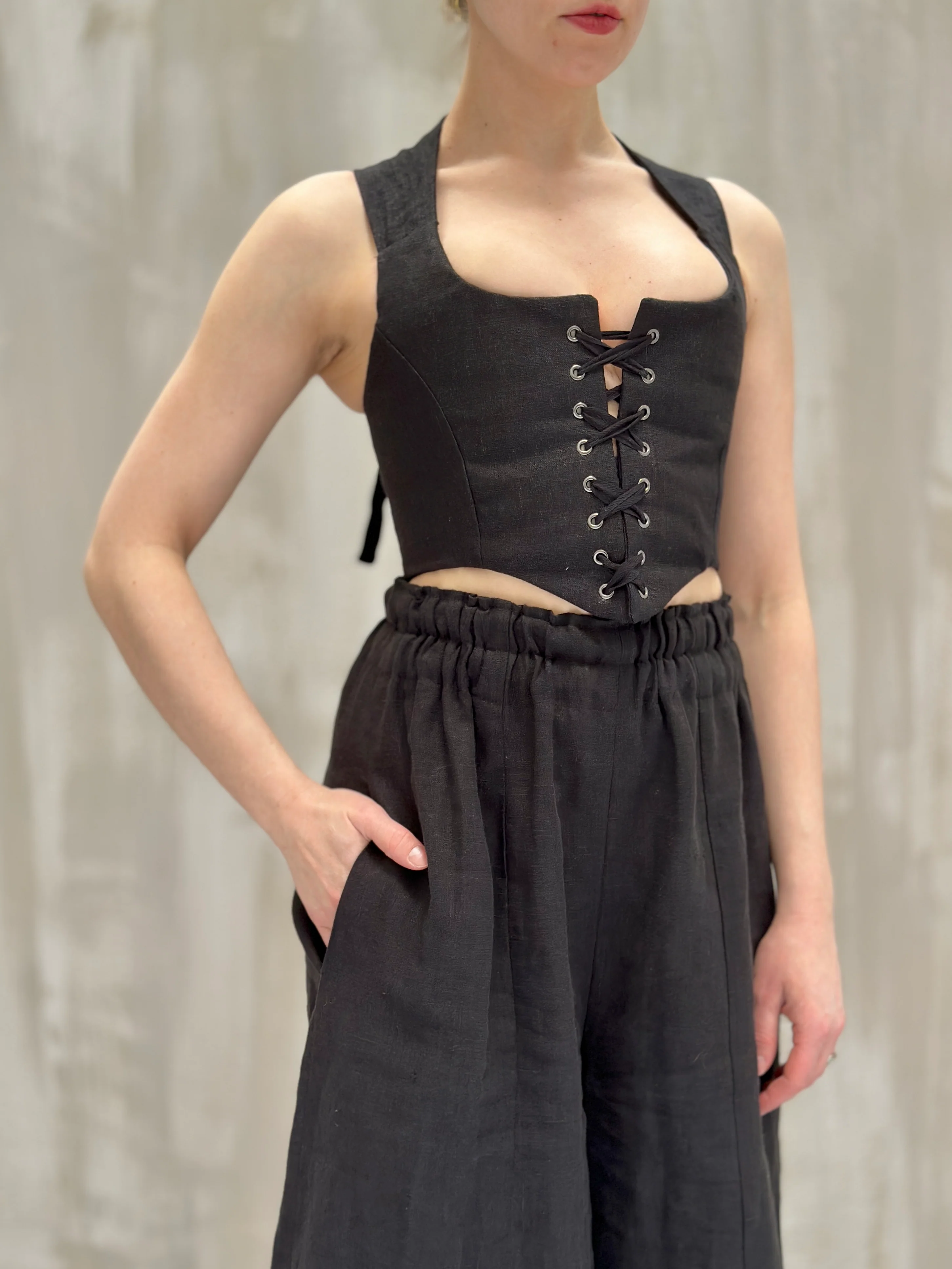 Wide Leg Linen Trousers (Soft Black) - Image 11
