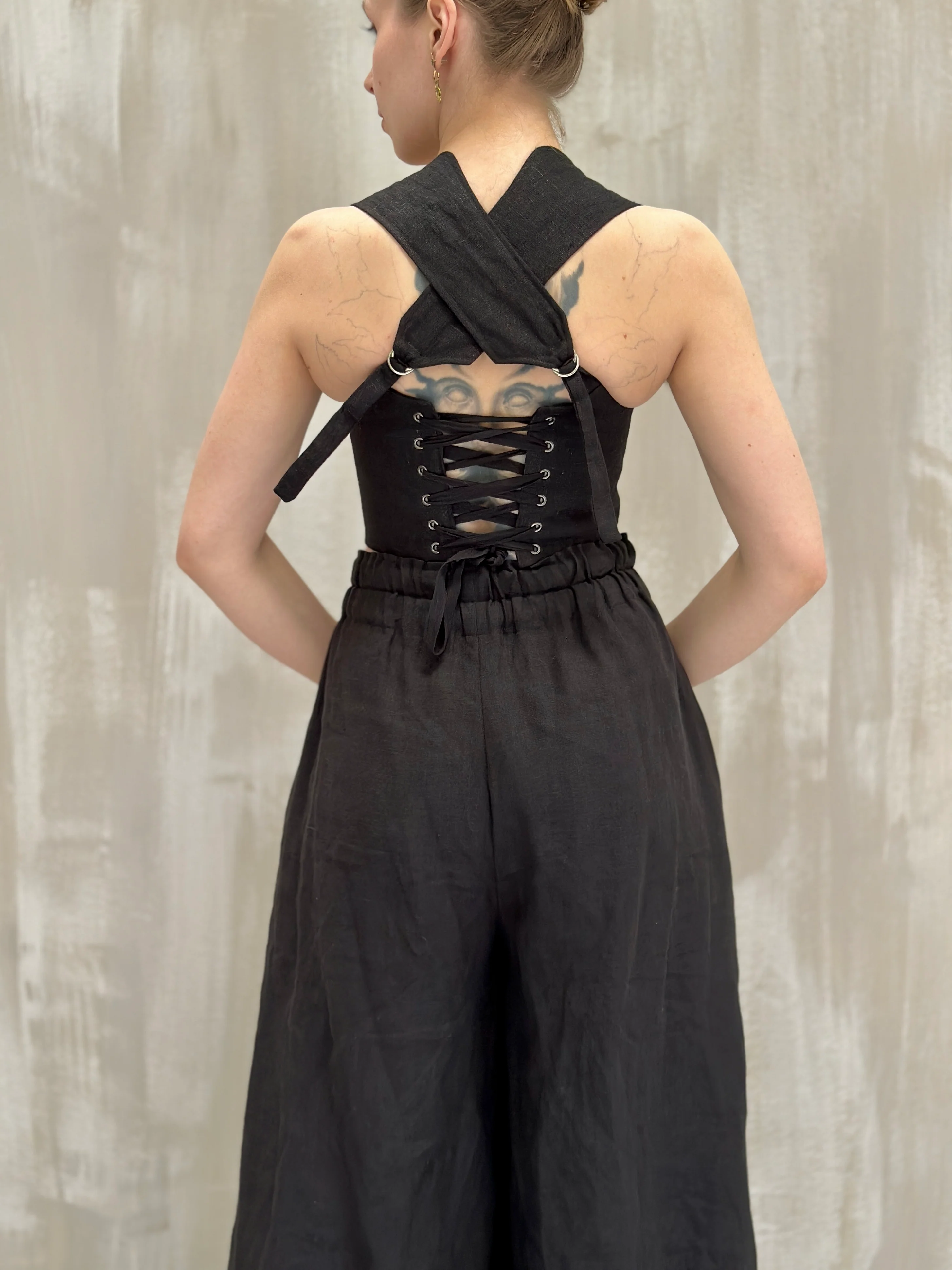 Wide Leg Linen Trousers (Soft Black) - Image 12