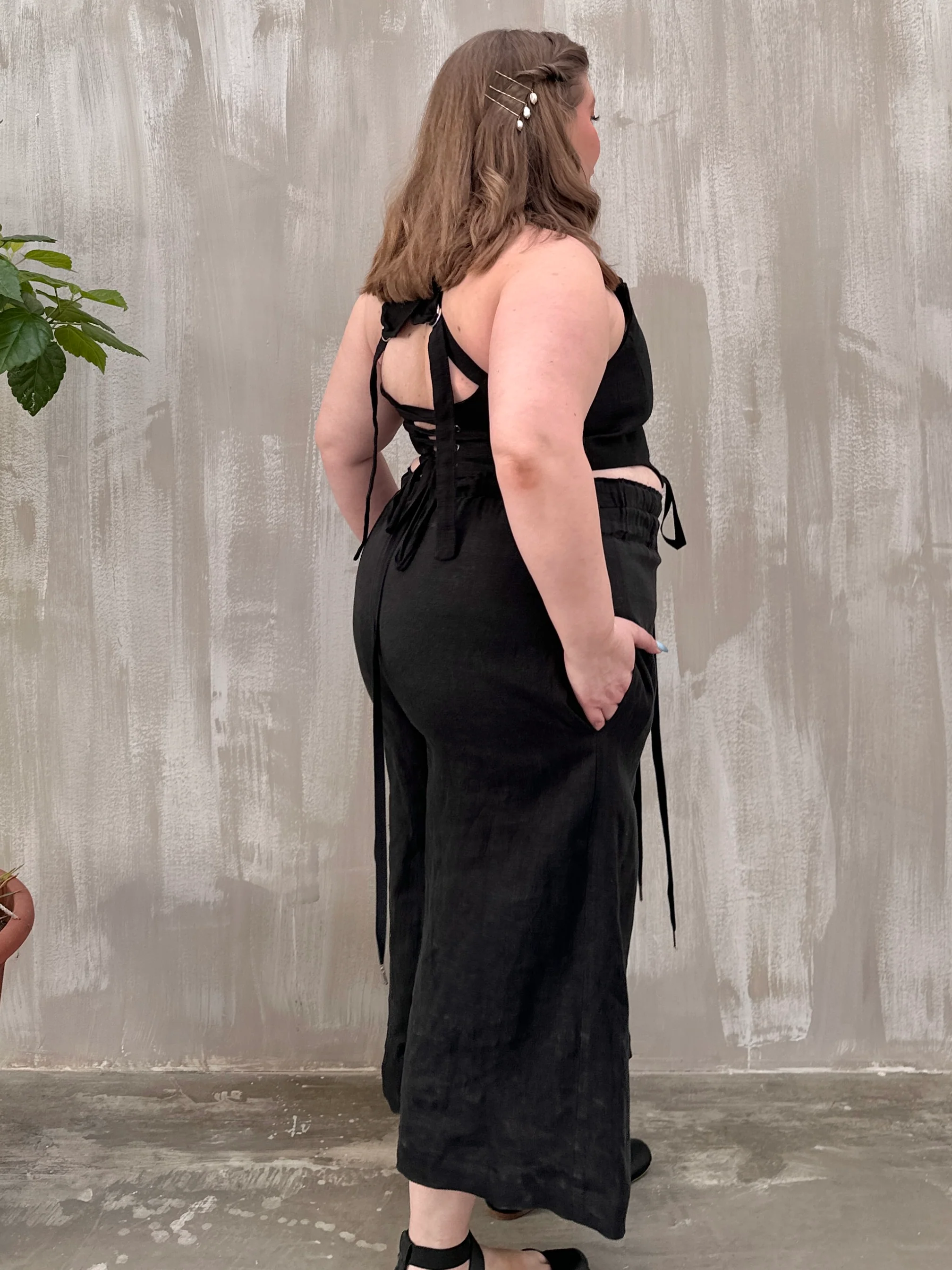 Wide Leg Linen Trousers (Soft Black) - Image 14