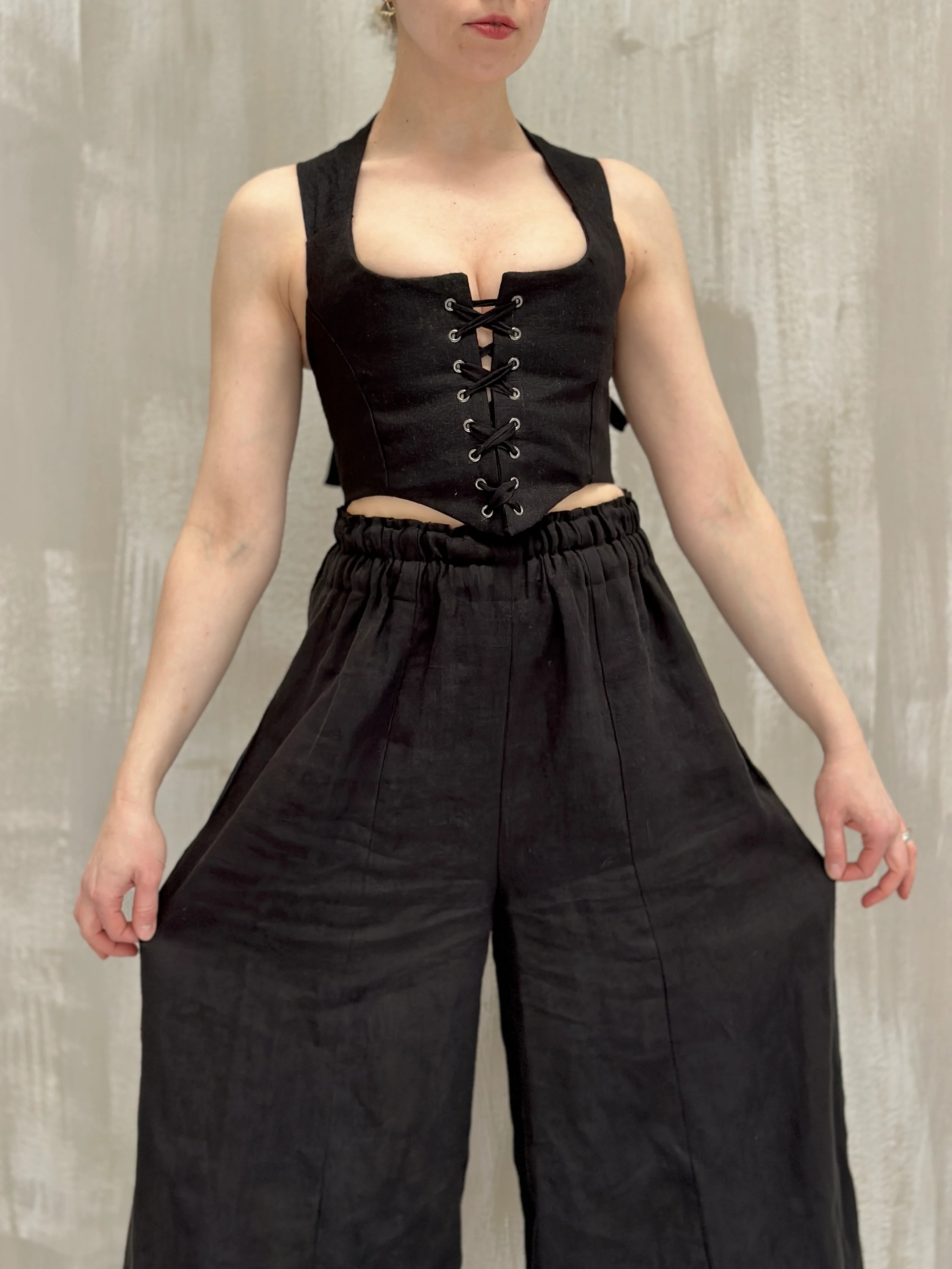 Wide Leg Linen Trousers (Soft Black) - Image 15