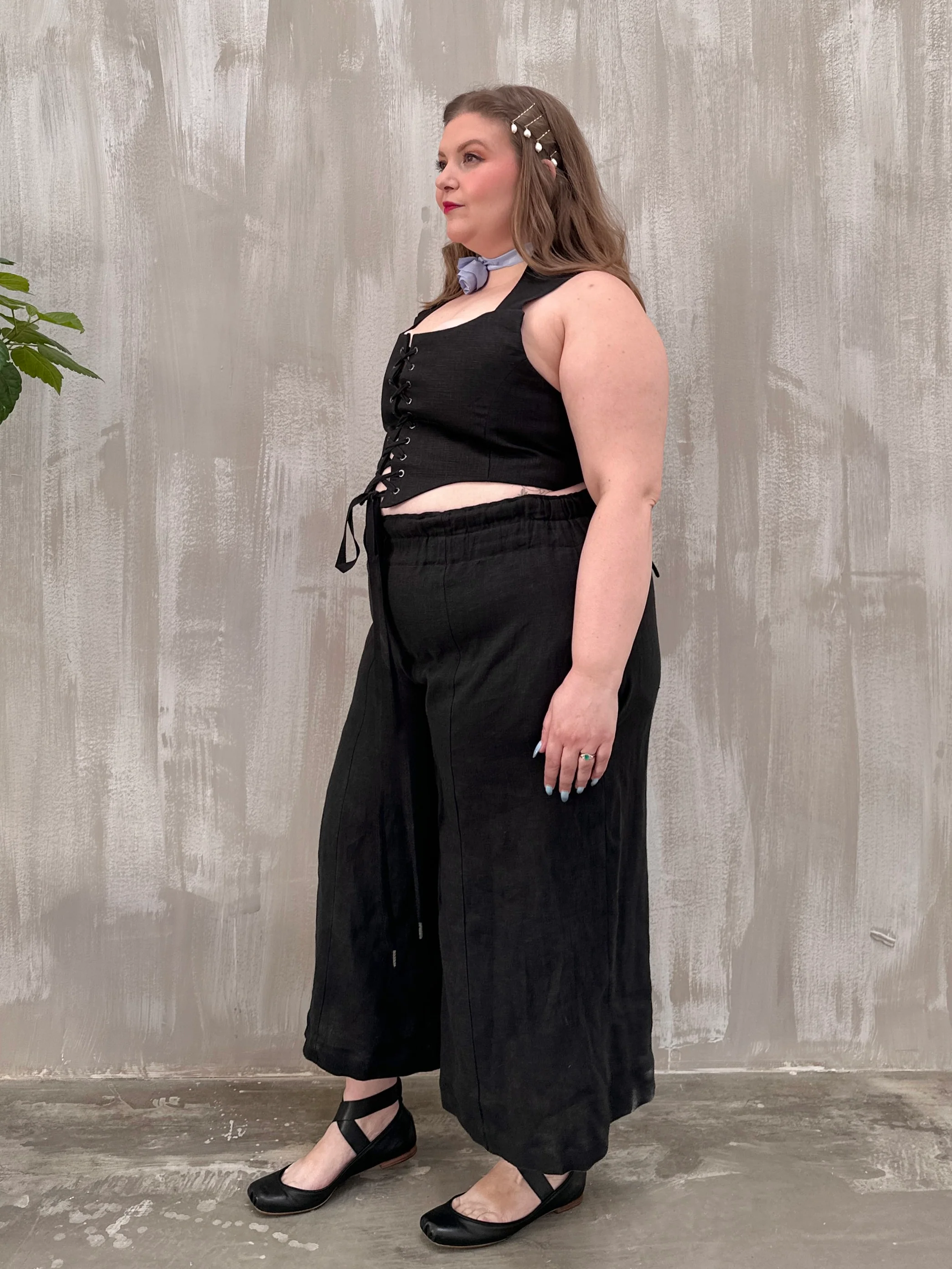 Wide Leg Linen Trousers (Soft Black) - Image 16