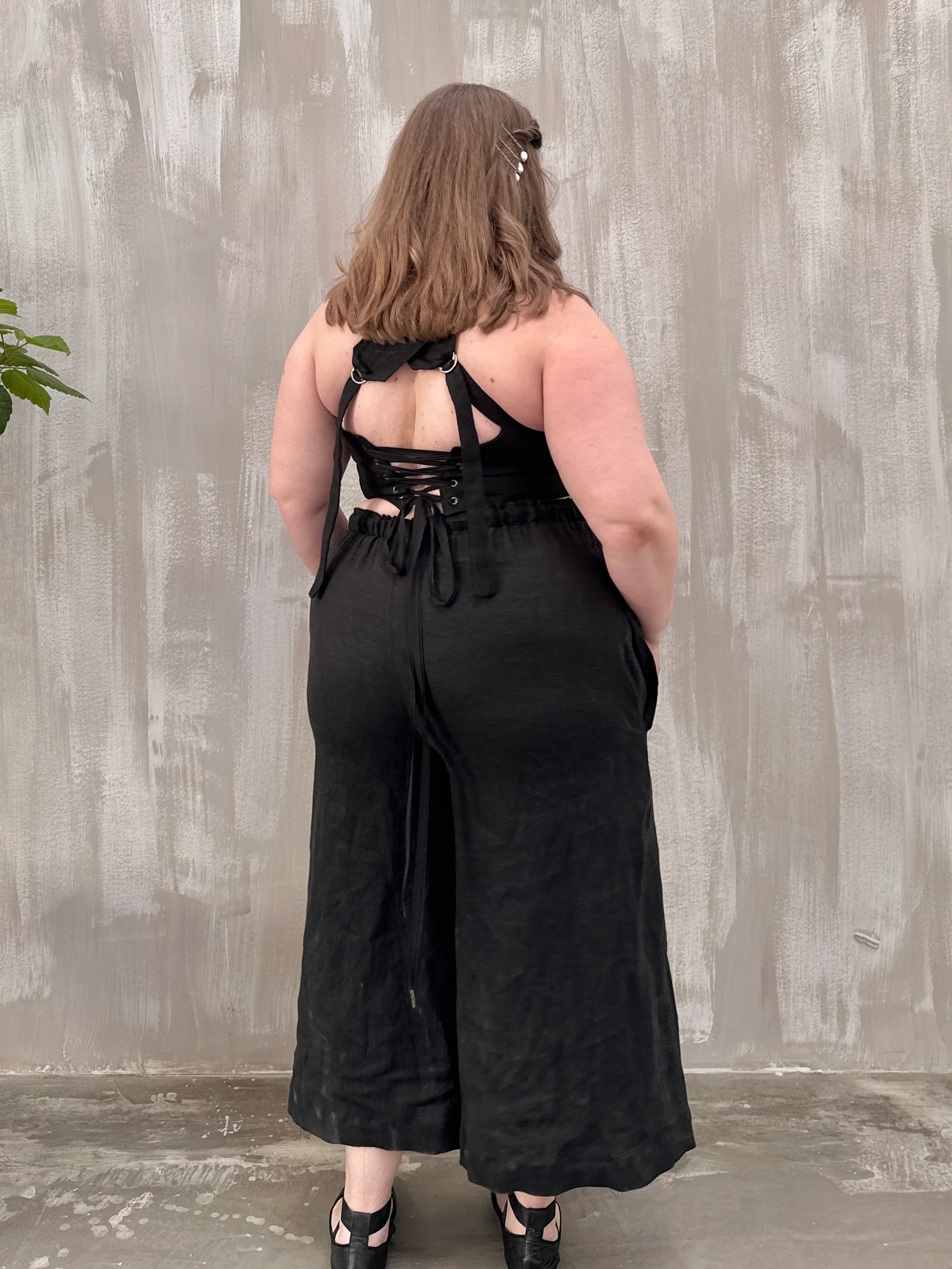 Wide Leg Linen Trousers (Soft Black) - Image 17