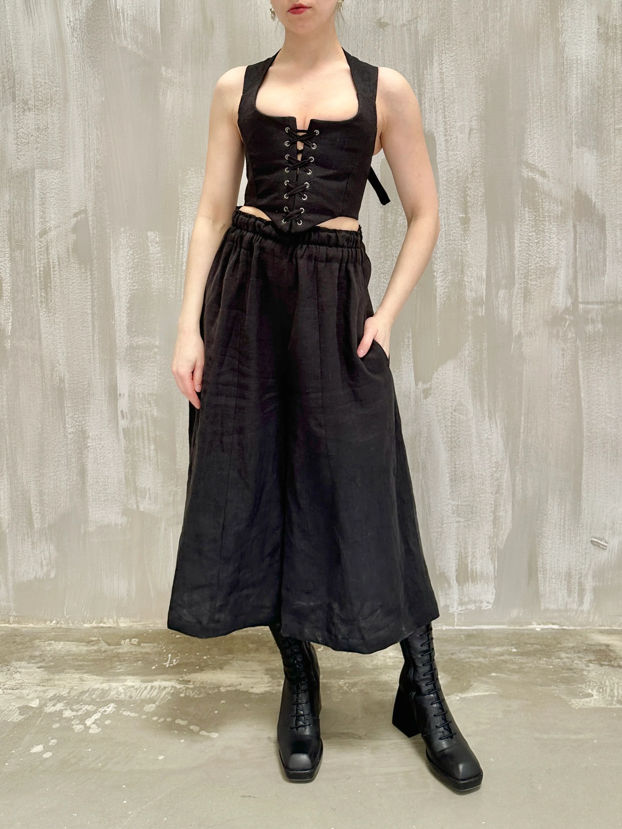 Wide Leg Linen Trousers (Soft Black) - Image 2