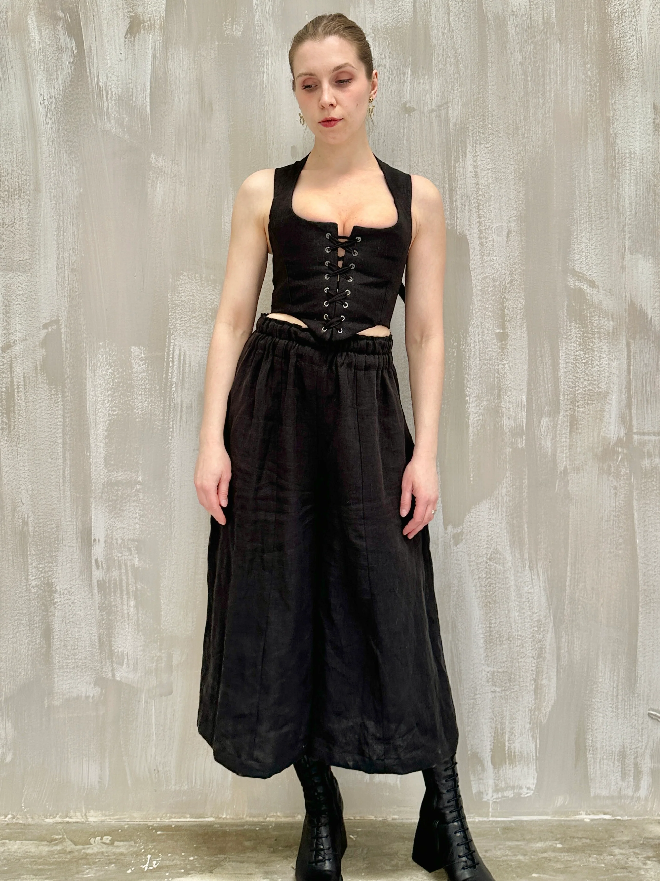Wide Leg Linen Trousers (Soft Black) - Image 3