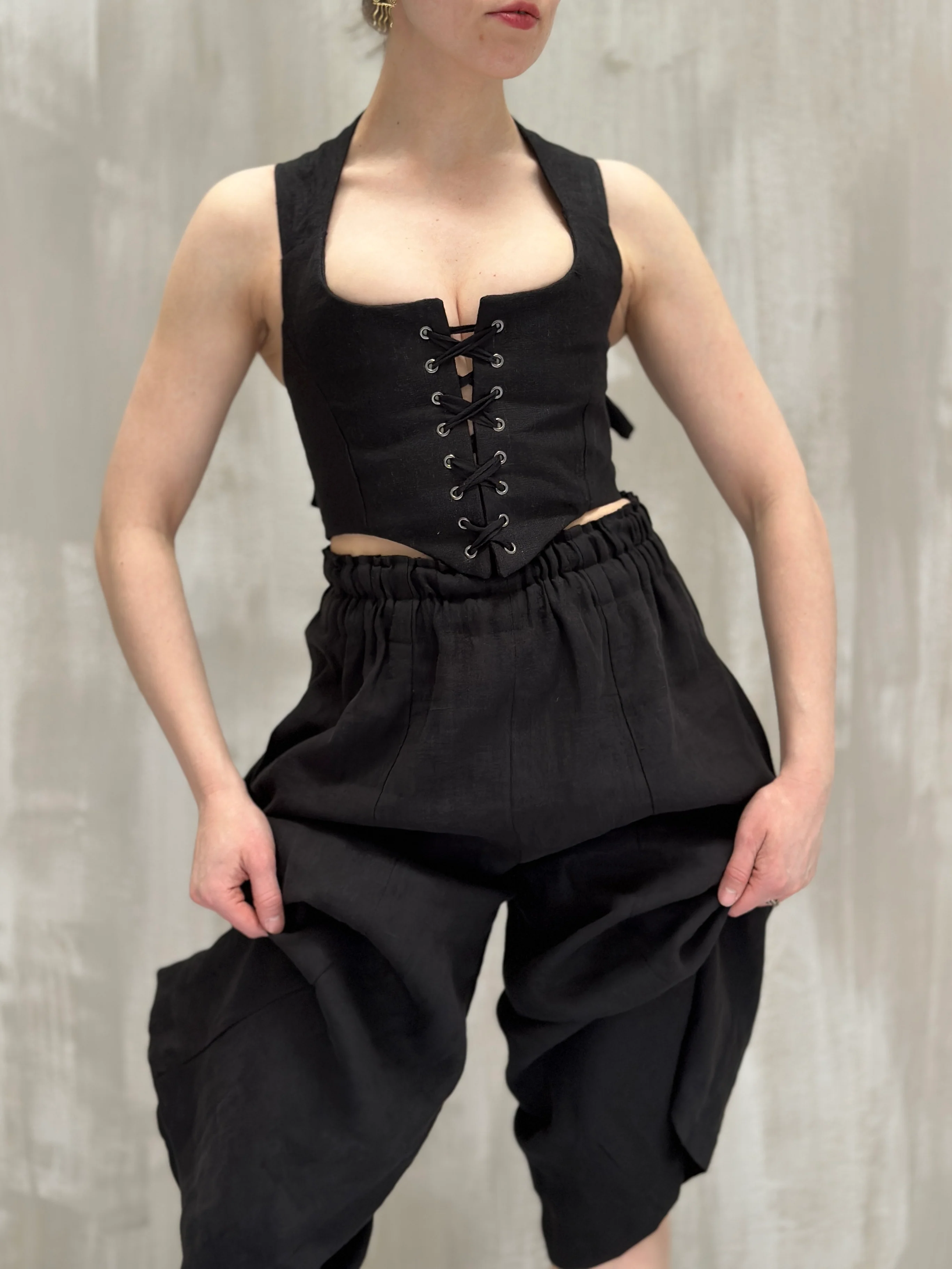 Wide Leg Linen Trousers (Soft Black) - Image 4