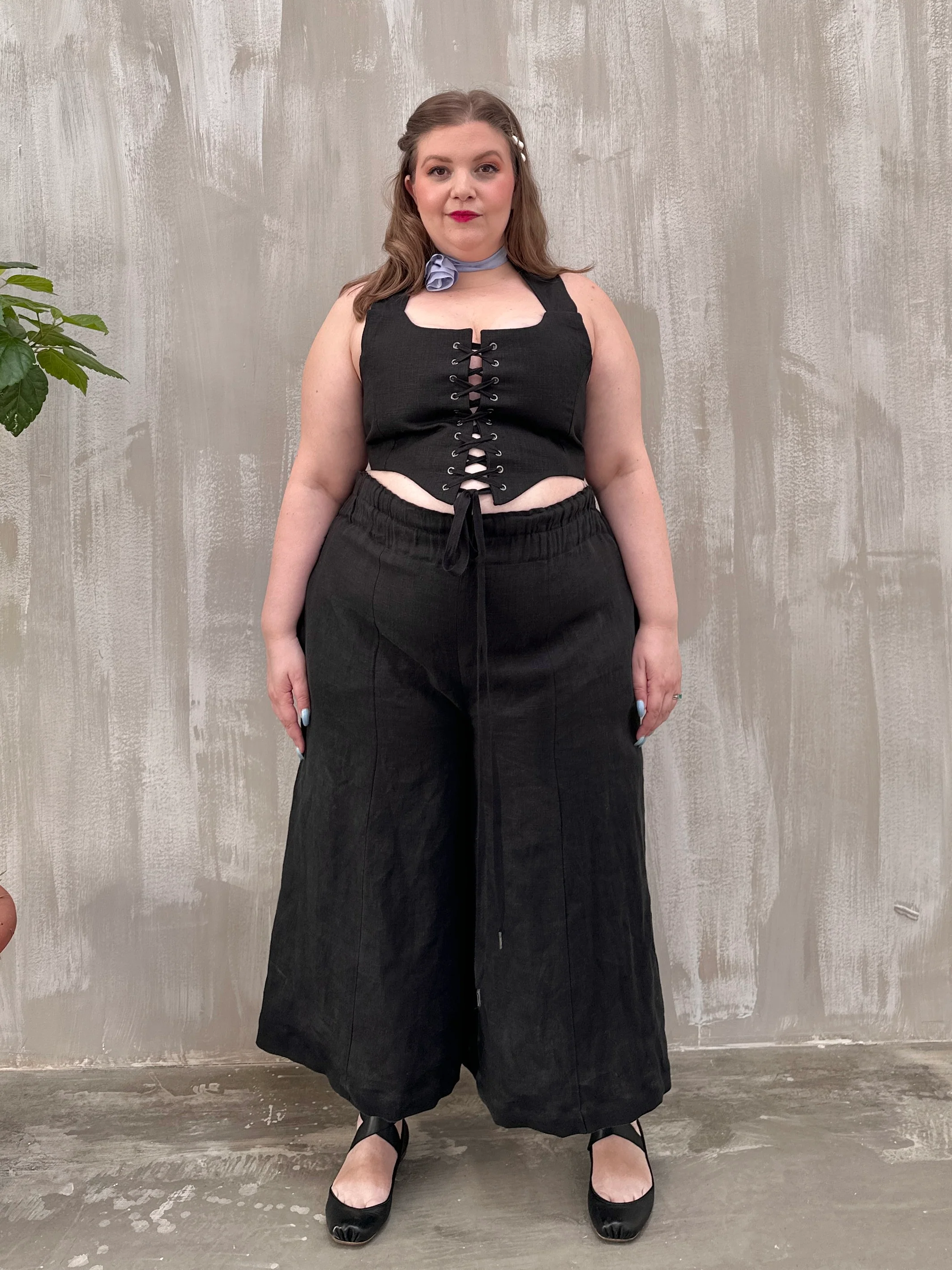 Wide Leg Linen Trousers (Soft Black) - Image 5
