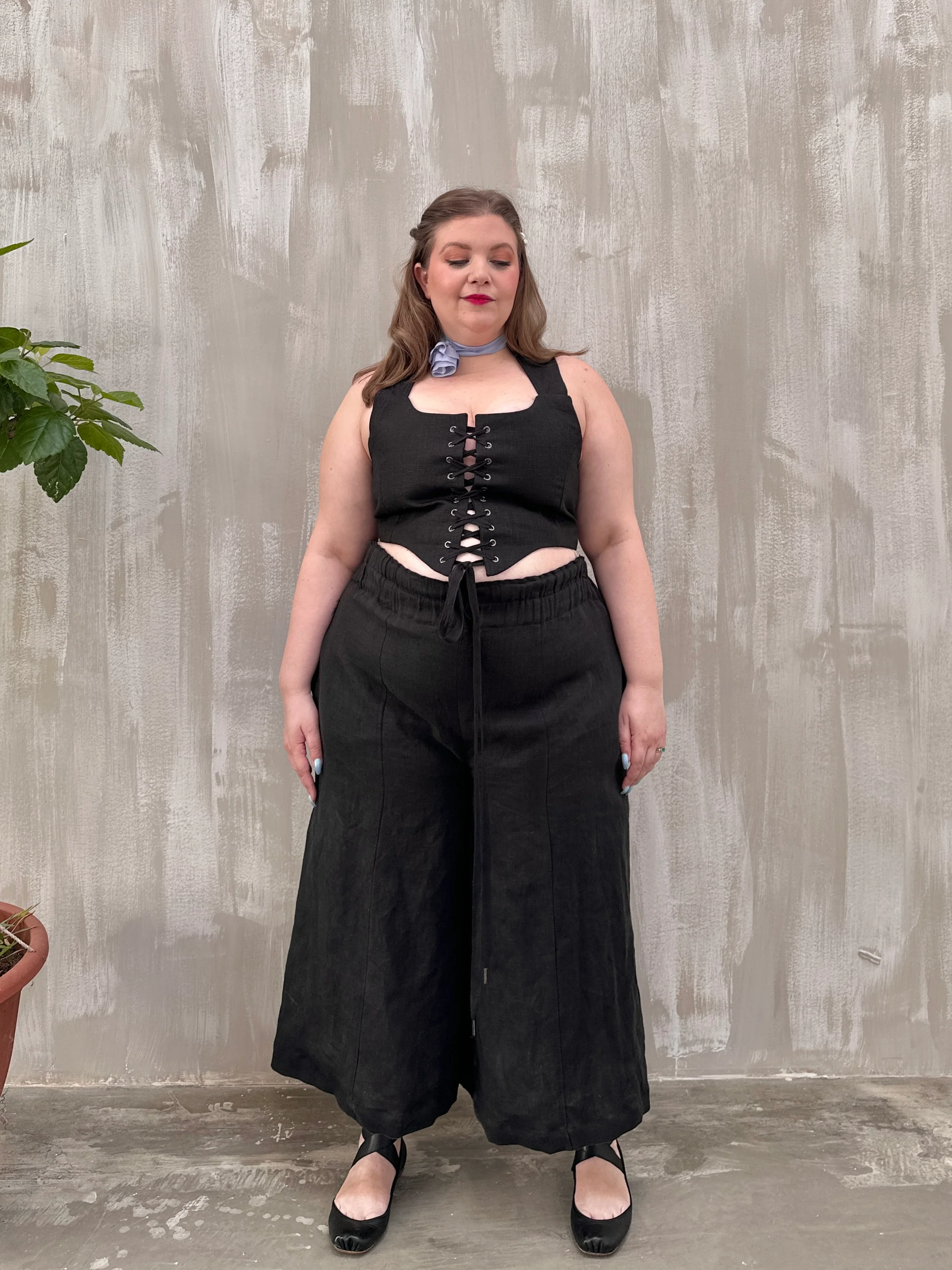 Wide Leg Linen Trousers (Soft Black) - Image 6