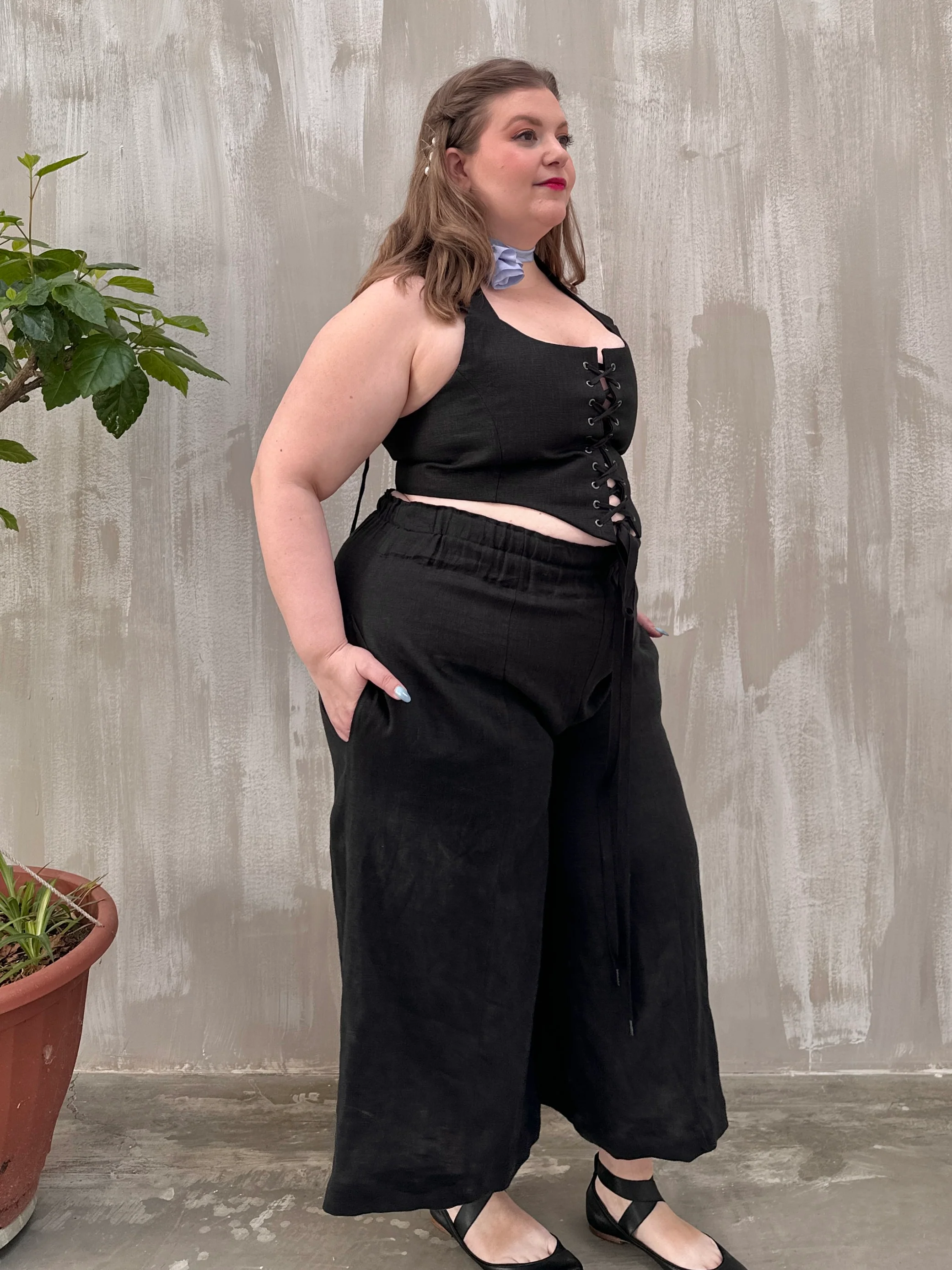 Wide Leg Linen Trousers (Soft Black) - Image 7
