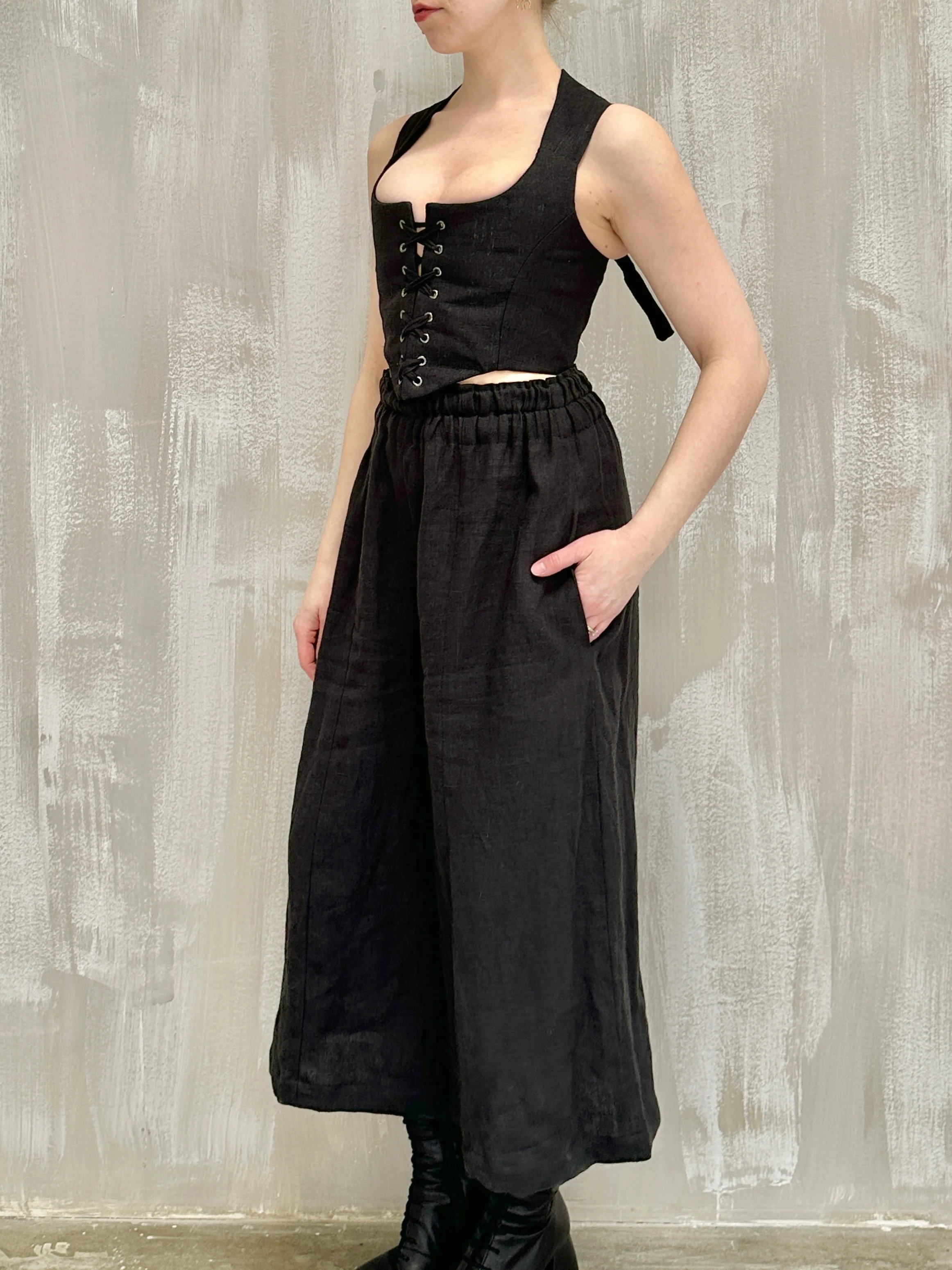 Wide Leg Linen Trousers (Soft Black) - Image 8