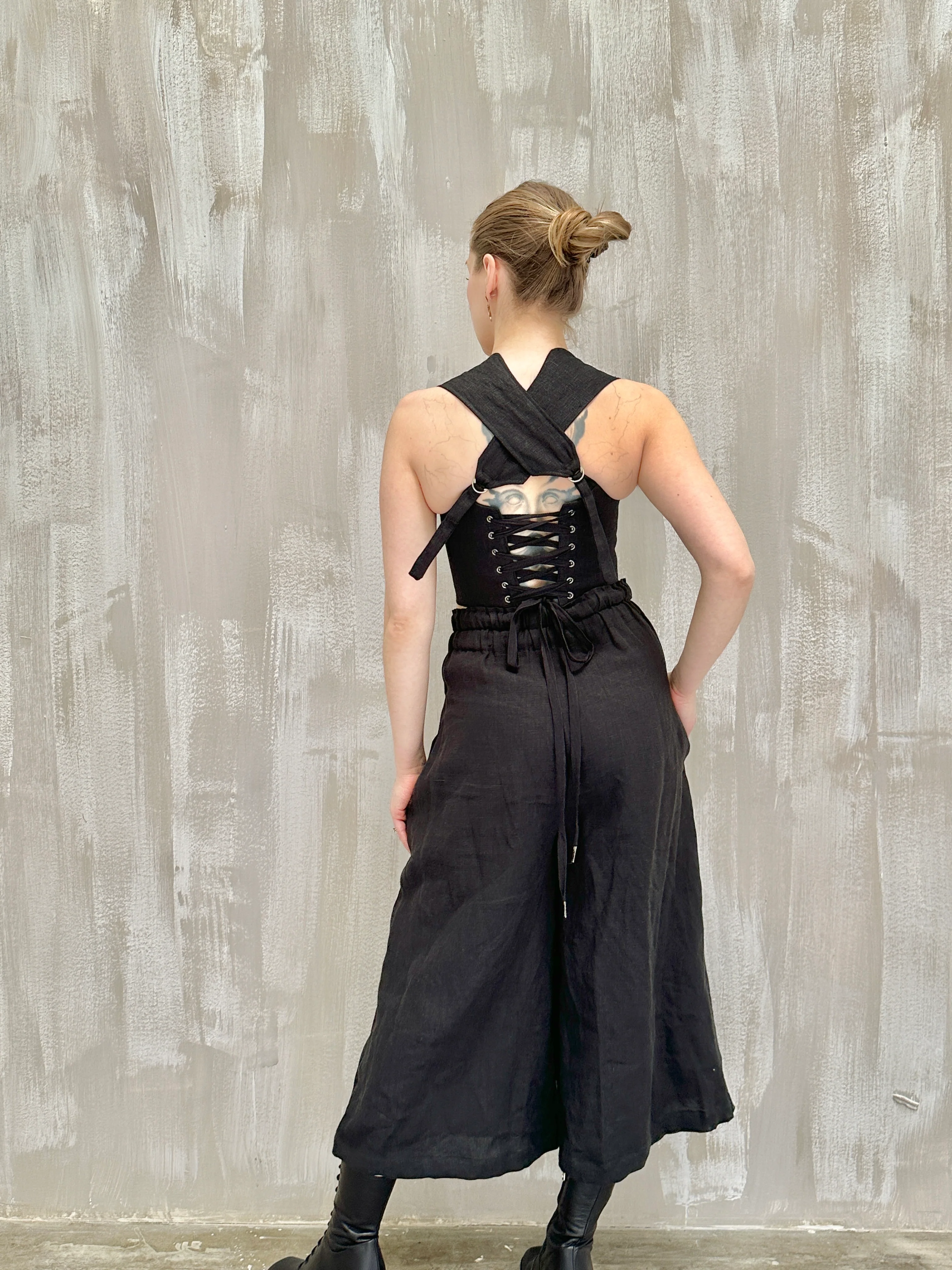 Wide Leg Linen Trousers (Soft Black) - Image 9