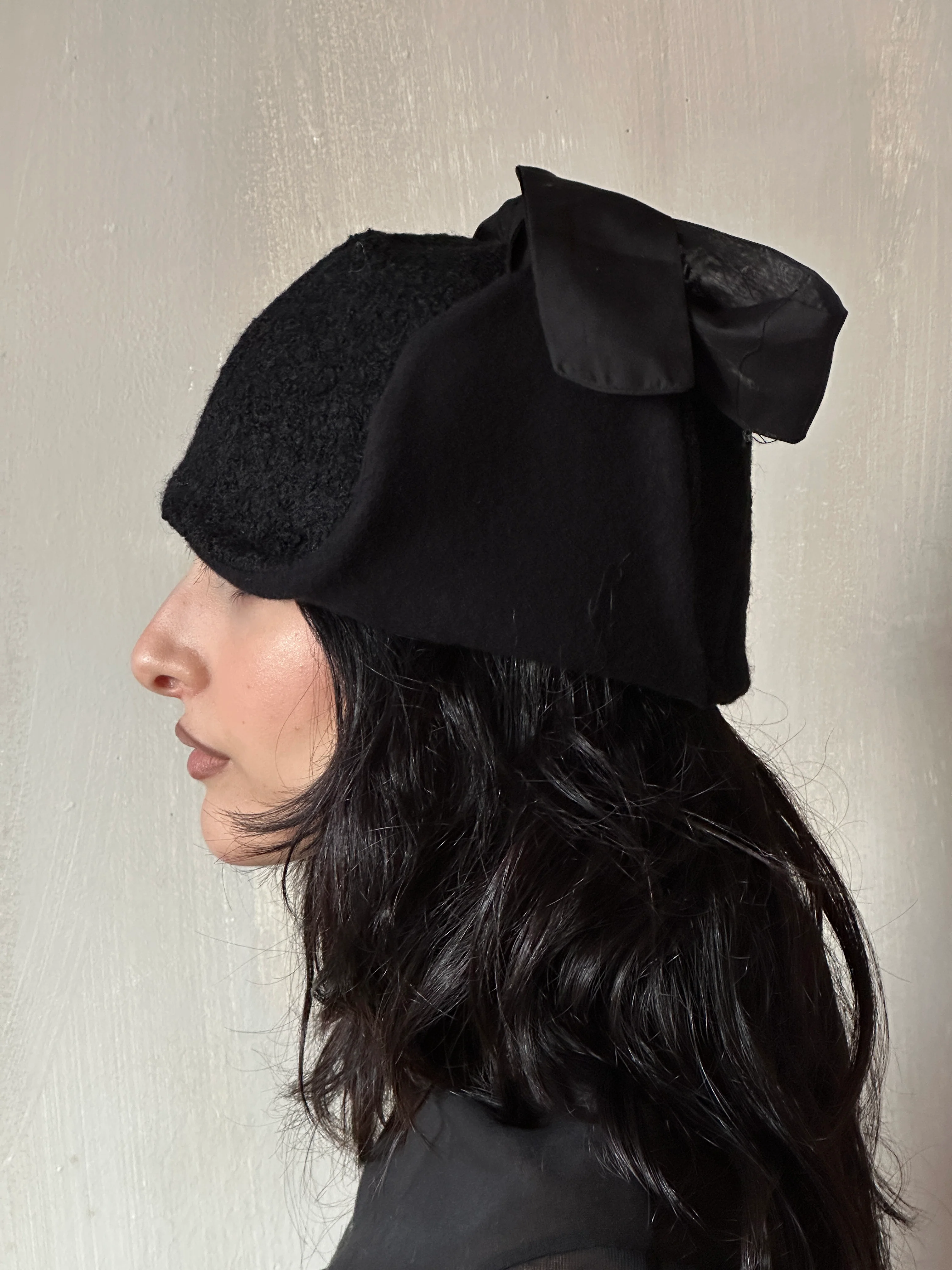 Sample/Stock Sale: Spangenhelm Toque in Black Wool with ties - Image 11
