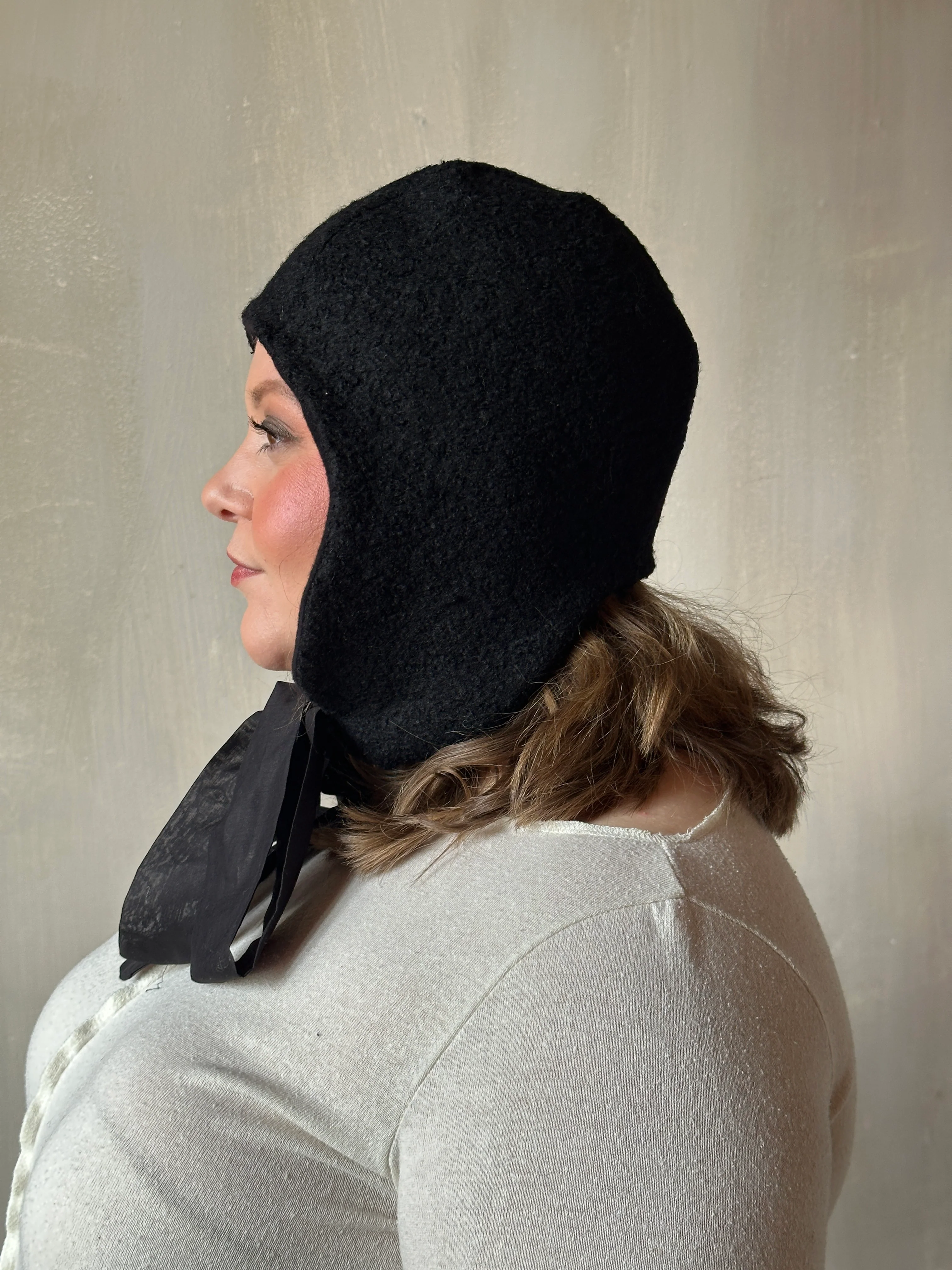 Sample/Stock Sale: Spangenhelm Toque in Black Wool with ties - Image 12