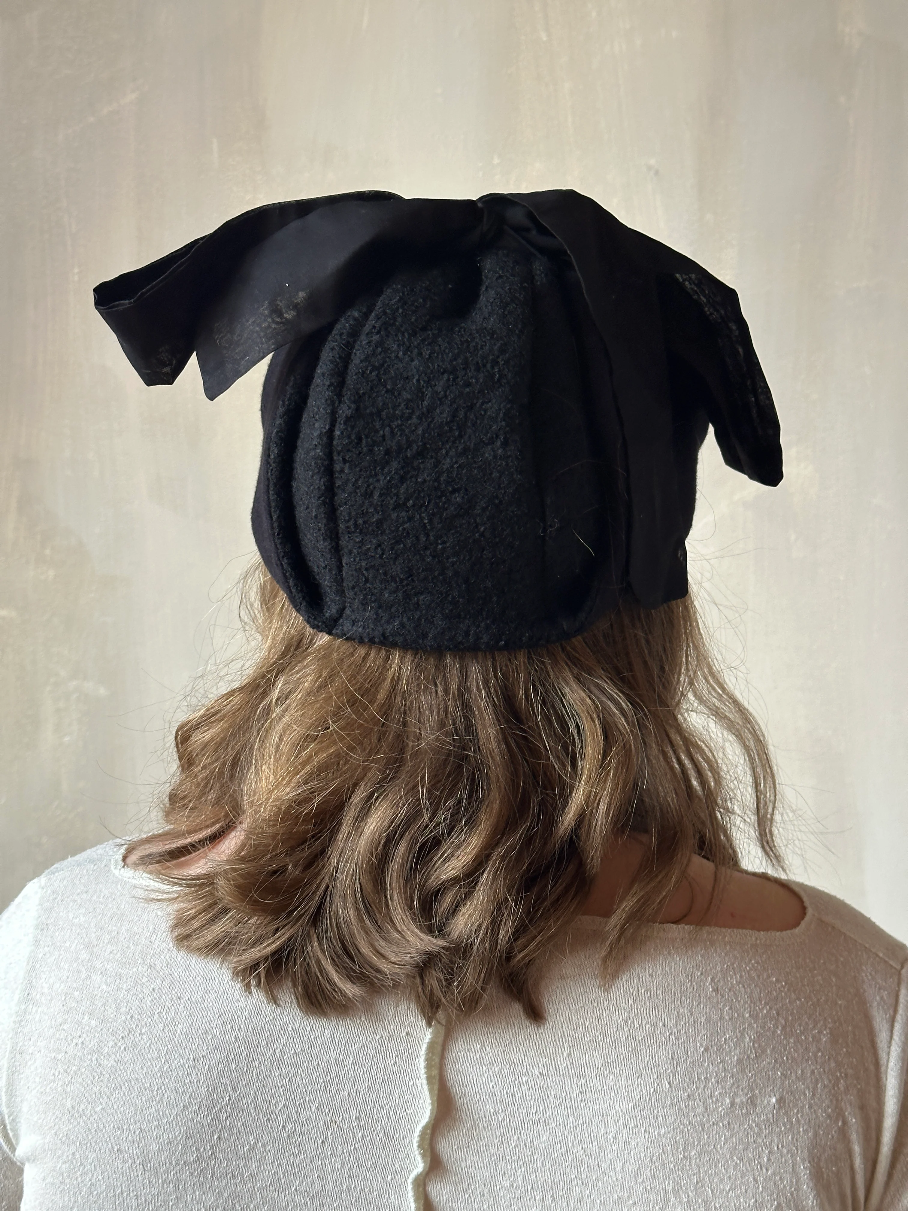 Sample/Stock Sale: Spangenhelm Toque in Black Wool with ties - Image 5