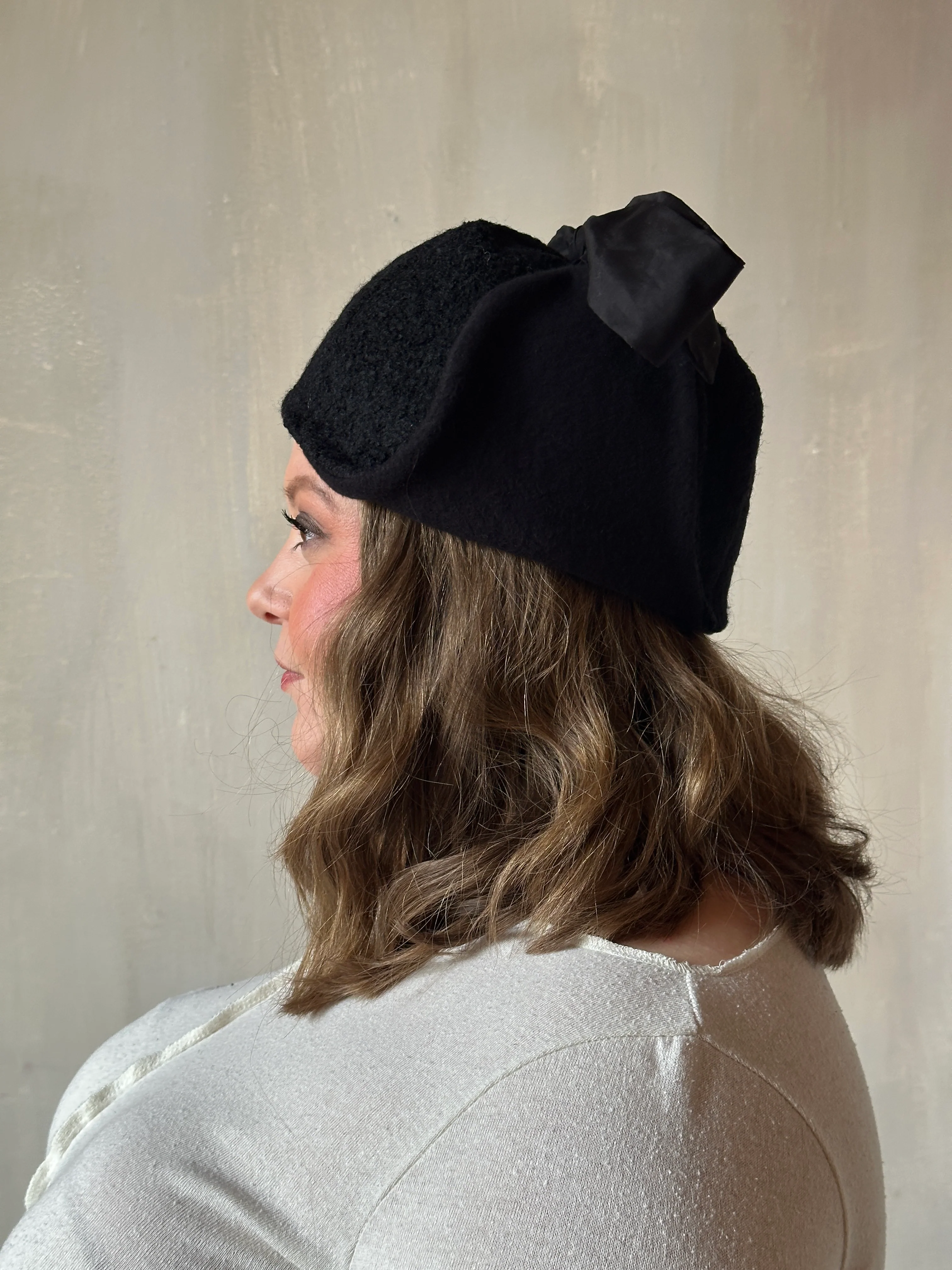 Sample/Stock Sale: Spangenhelm Toque in Black Wool with ties - Image 6